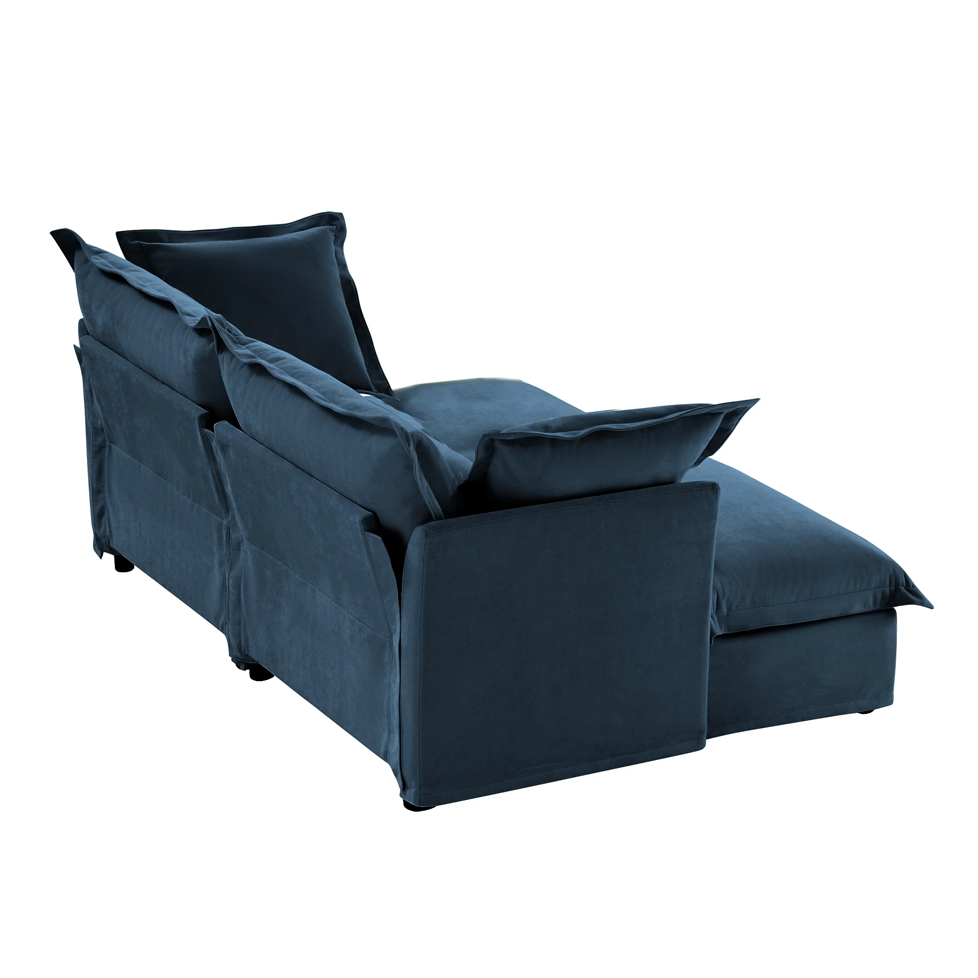 Walker Edison | Deep Seat Blue Slipcovered Loveseat Sofa with Two Ottomans