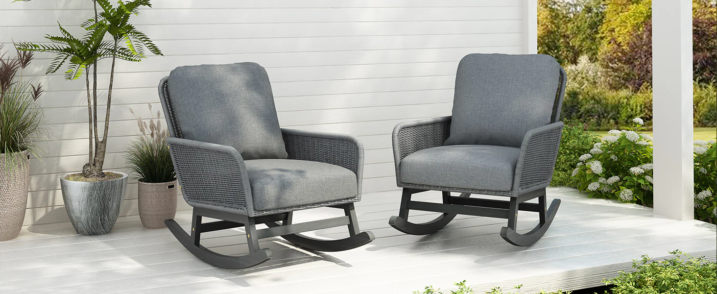 Walker Edison | Contemporary Minimalist Outdoor Rocking Chair Set of 2