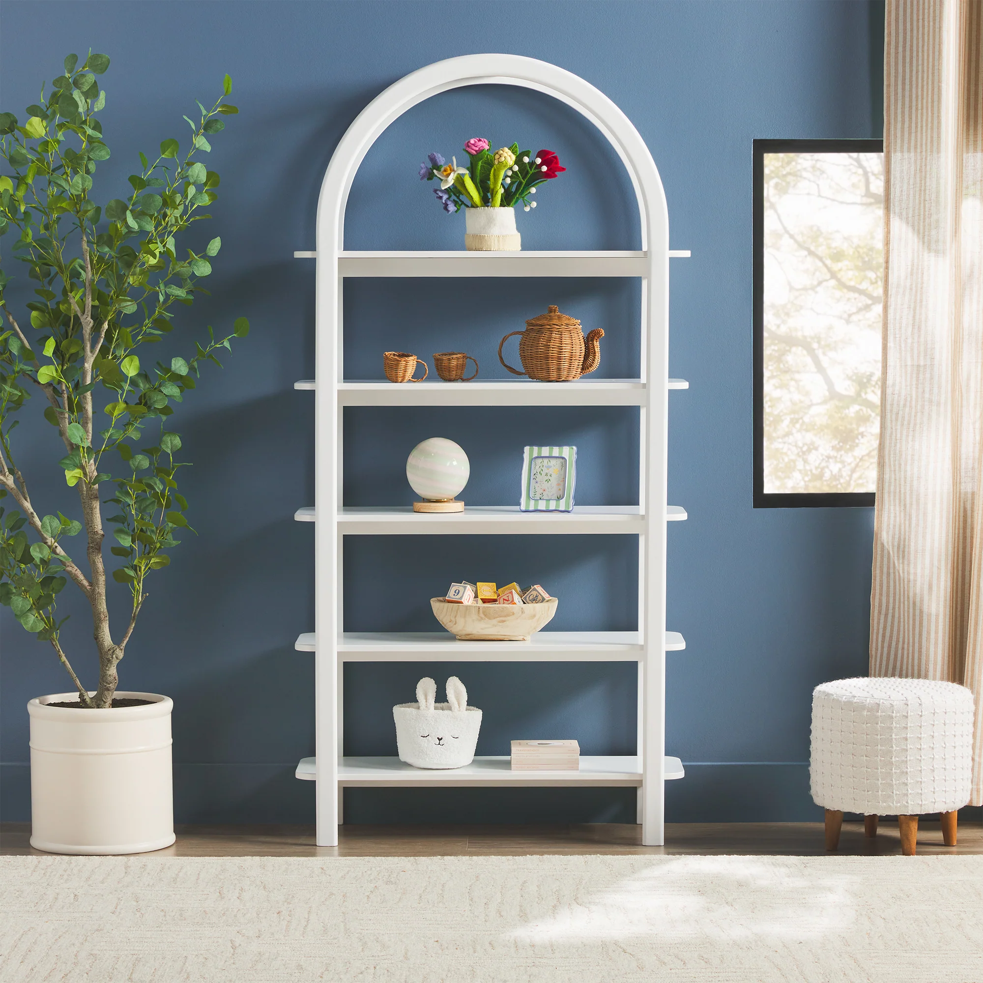 Zoey Modern Arched Wood Storage Bookcase