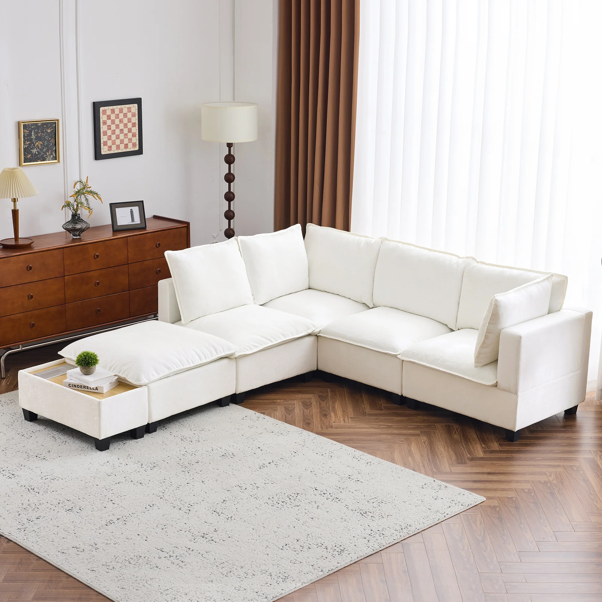 Walker Edison | Cloud Modular U-shaped Sectional Sofa with Ottoman and Coffee Table