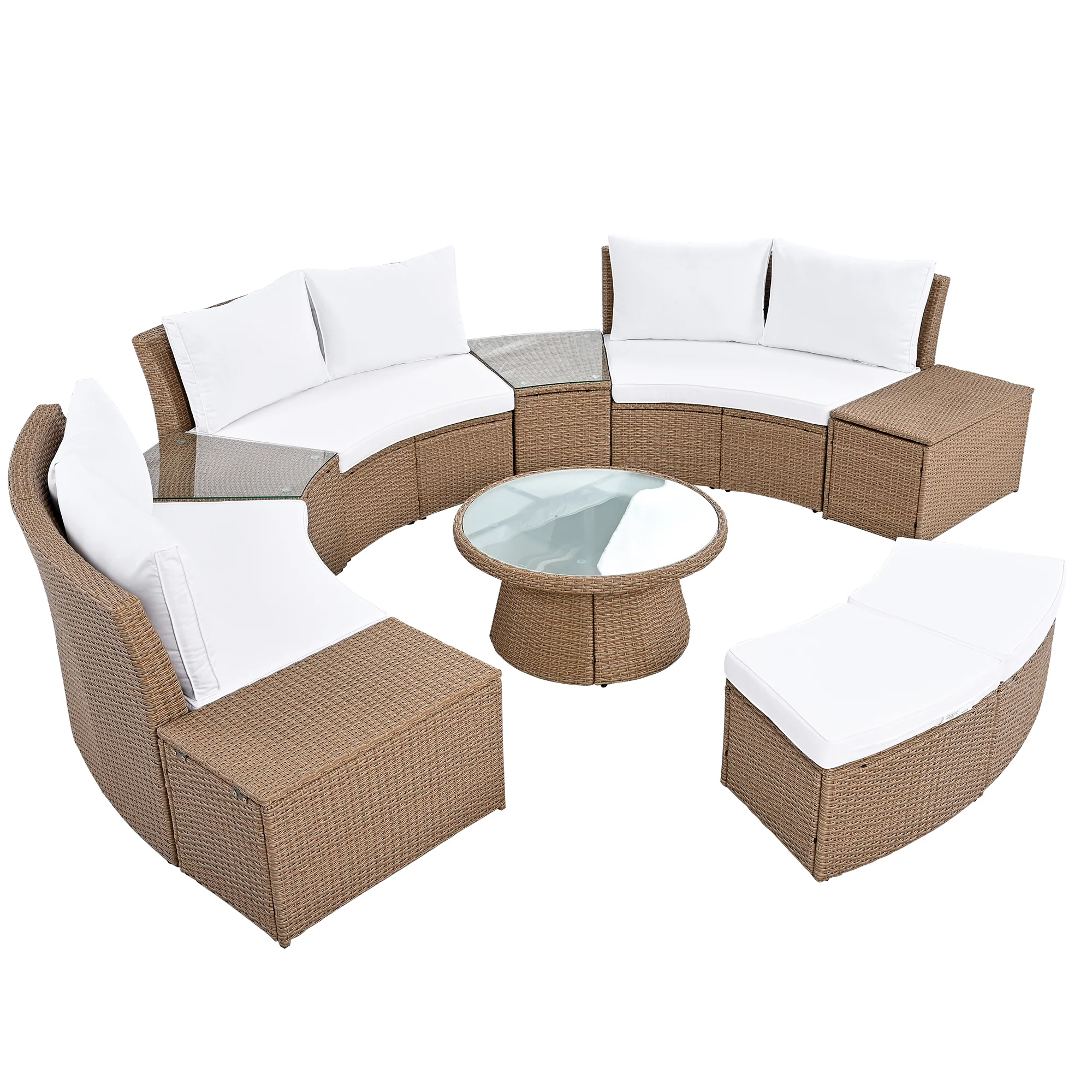 Walker Edison | Wicker Half Moon Outdoor 10-Piece Sectional Sofa Set with Storage