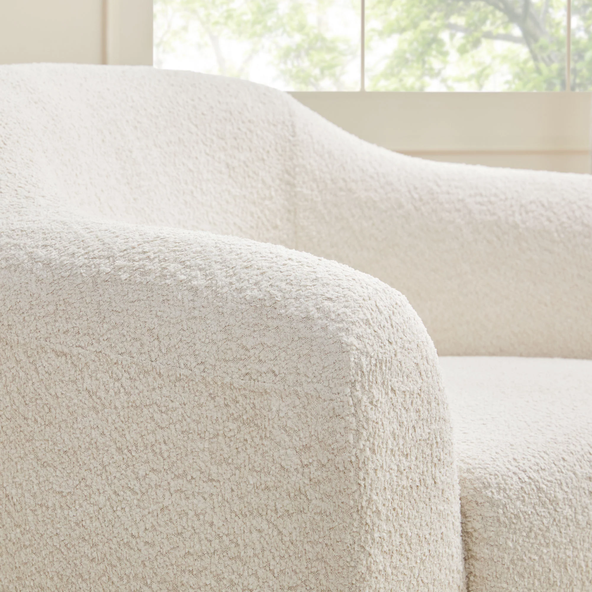 Linley Contemporary Bouclé Upholstered Accent Chair with Ottoman Set