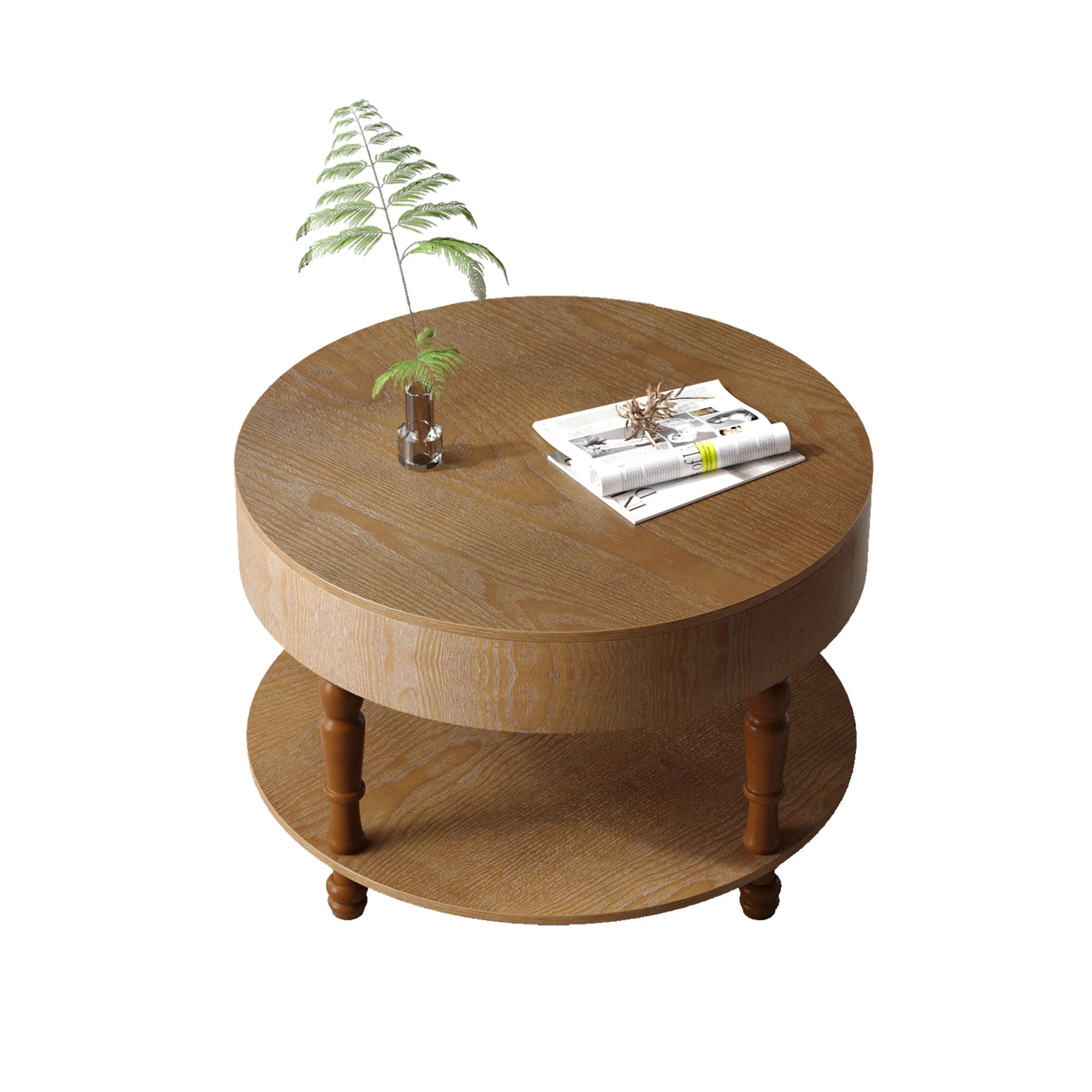 Walker Edison | Elevated Traditional 31.5' Round Coffee Table with Dual Storage