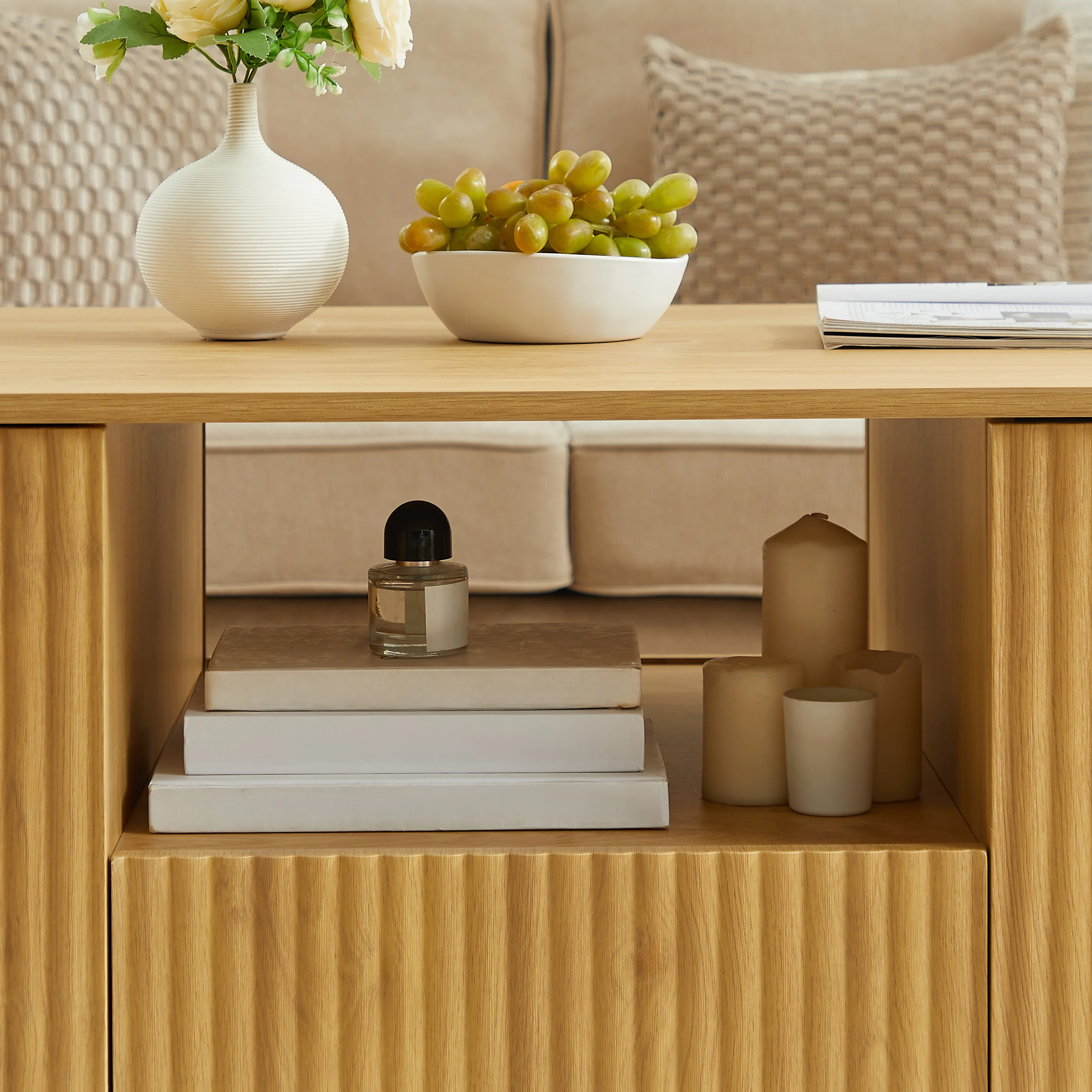 Walker Edison | Reeded Modern Curve Design Storage Coffee Table