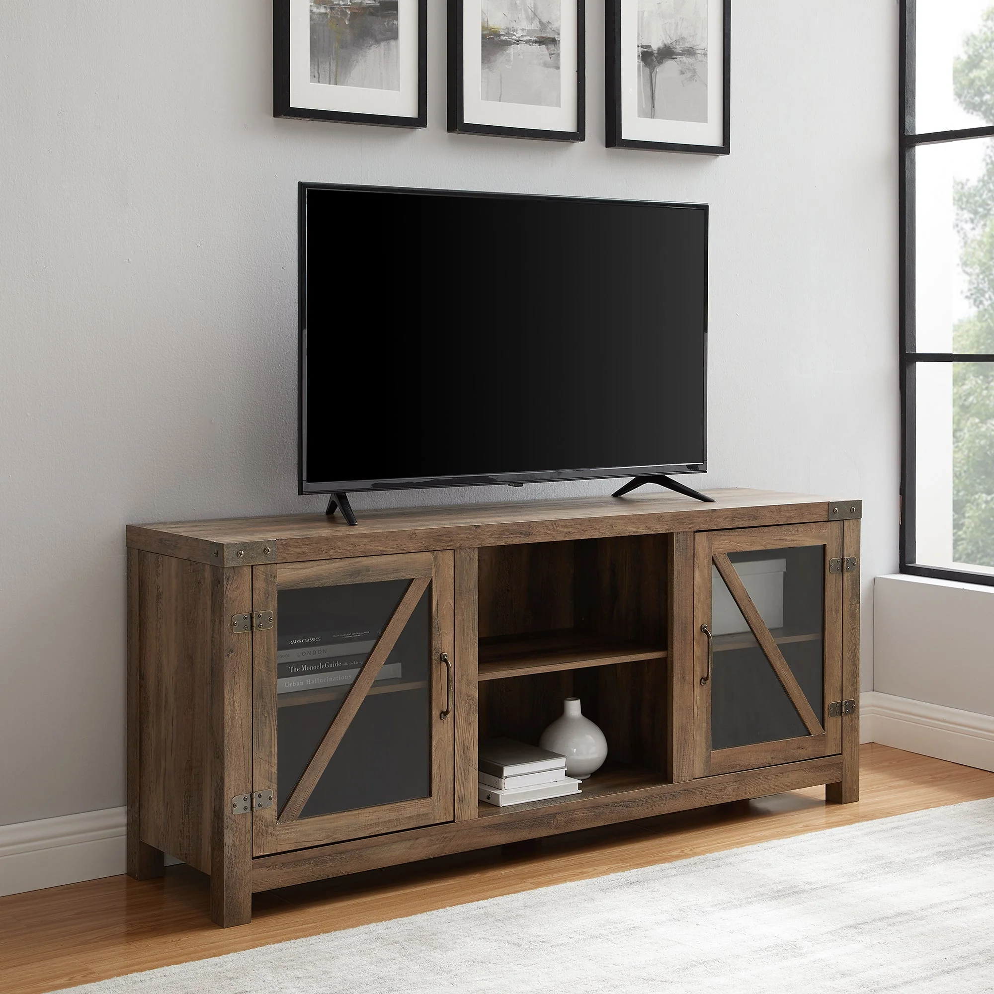 Farmhouse Barn Door 58 Glass Door TV Stand