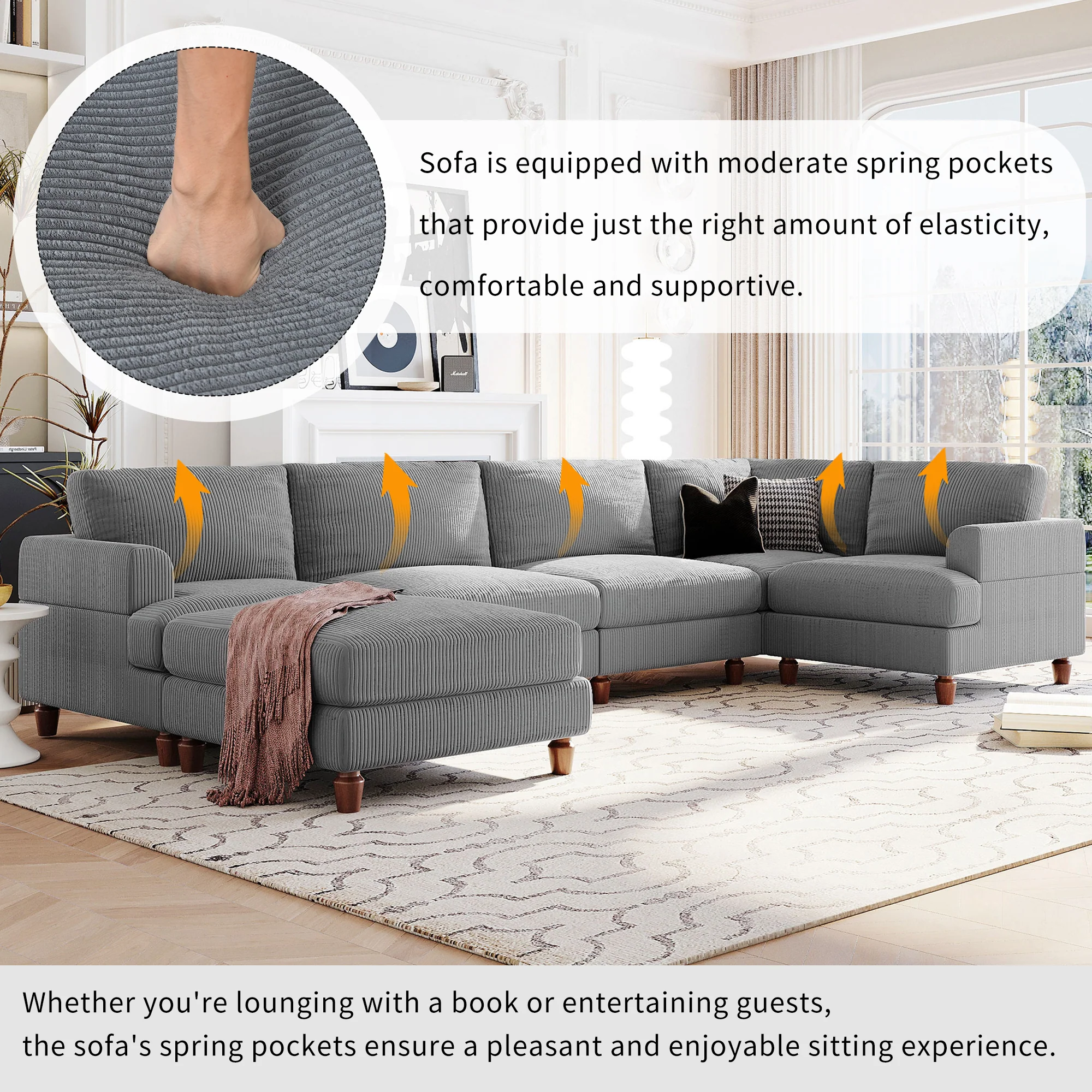 Walker Edison | Corduroy Modular Sectional Sofa with Ottoman