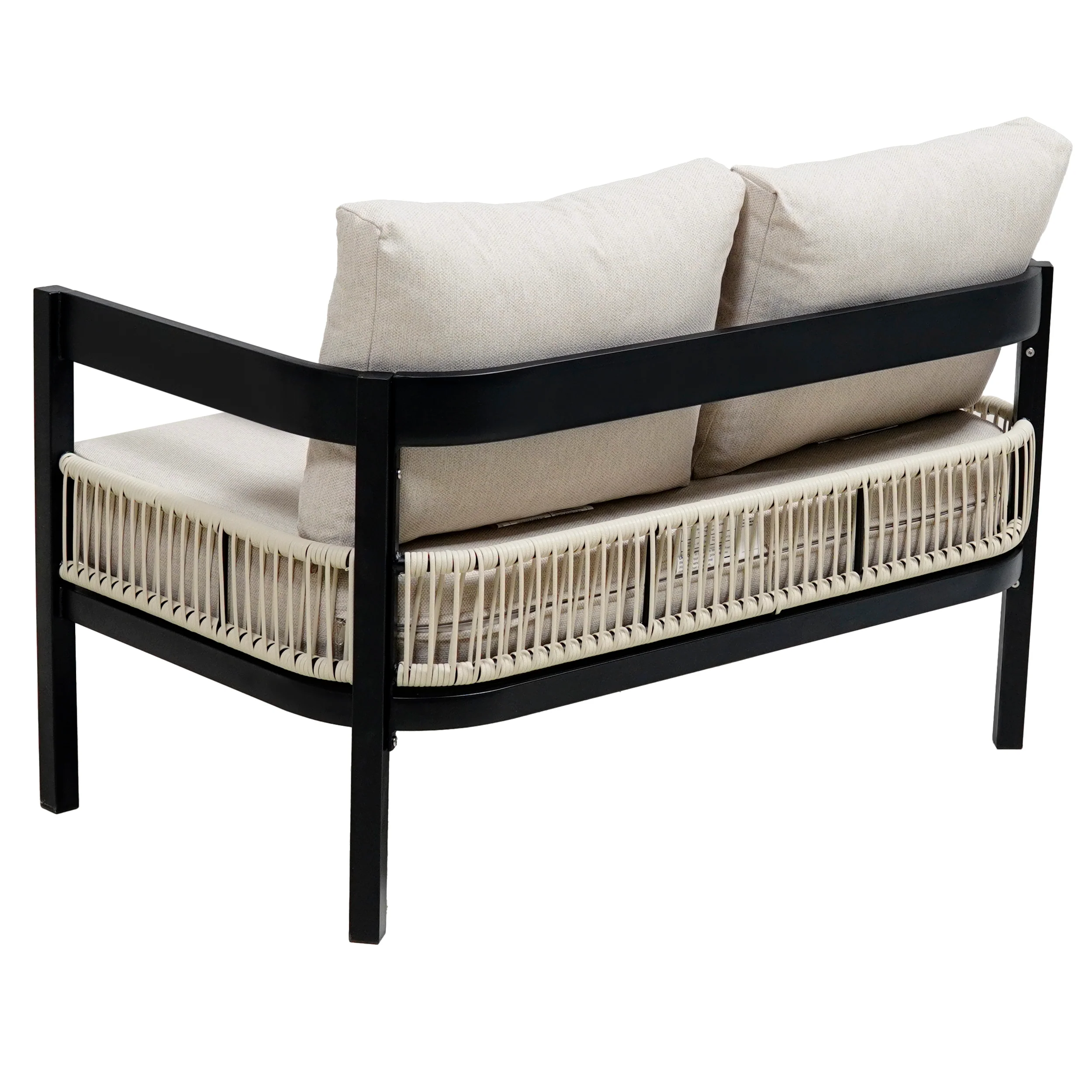 Walker Edison | Modern Rope Design Outdoor Iron Sofa Set with Coffee Table