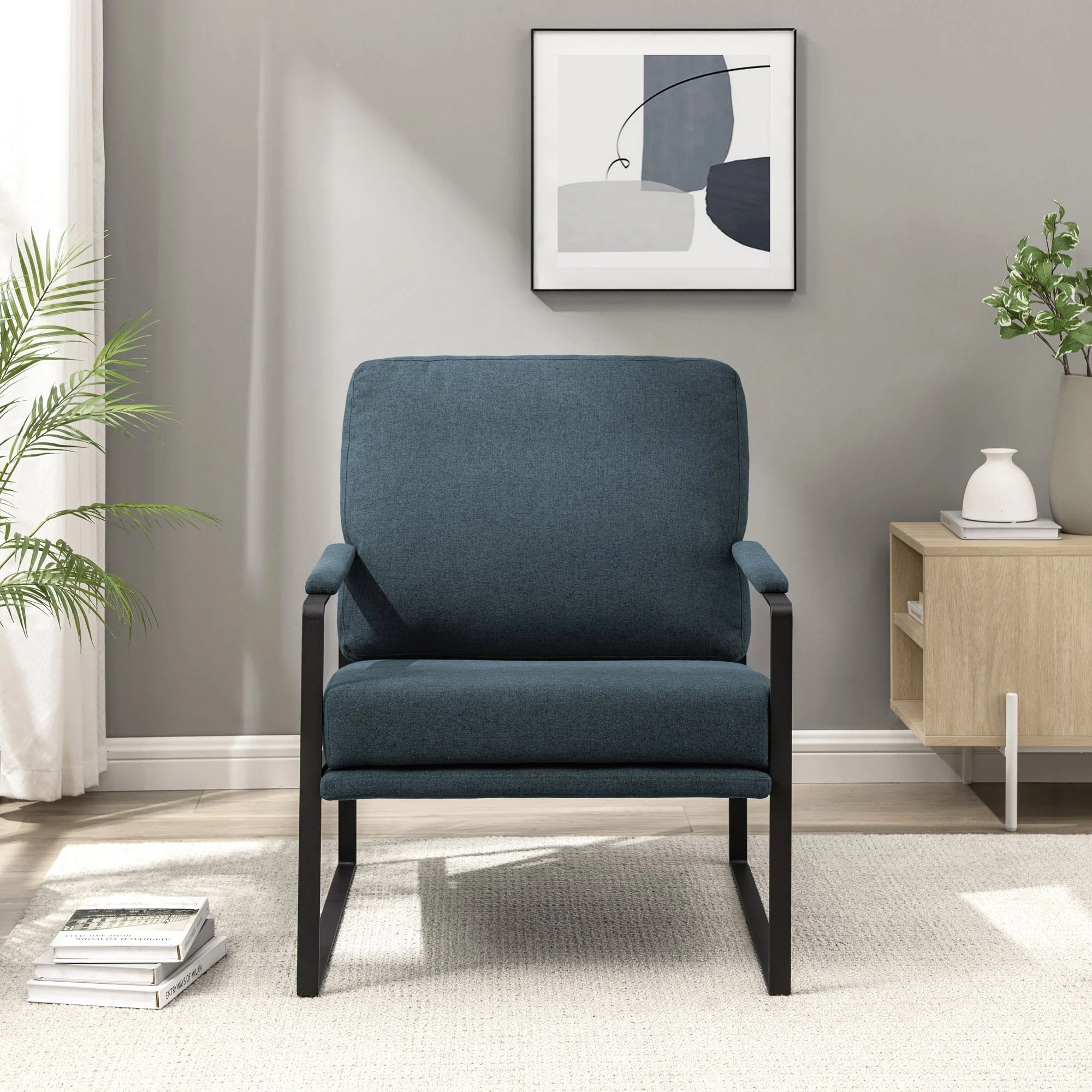 Contemporary Square Metal Frame Accent Chair