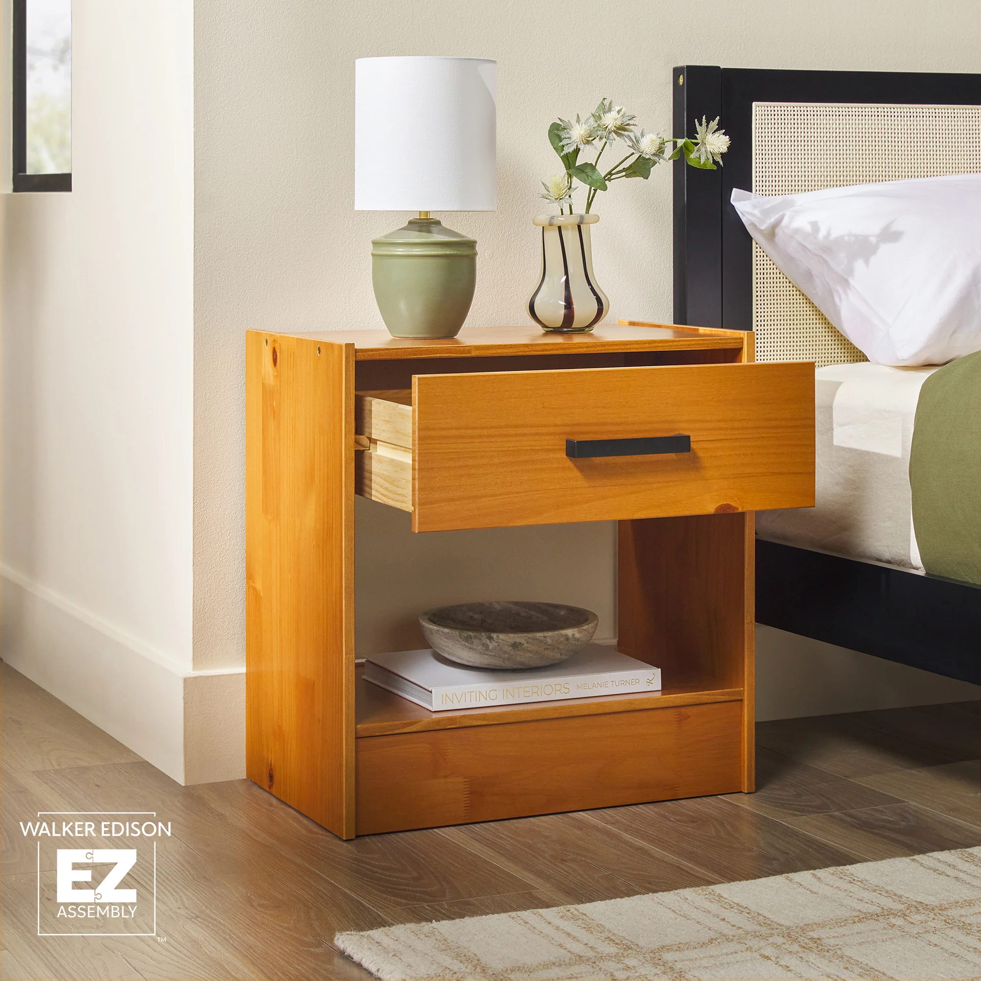 Declan 1-Drawer Solid Wood Nightstand With Handles
