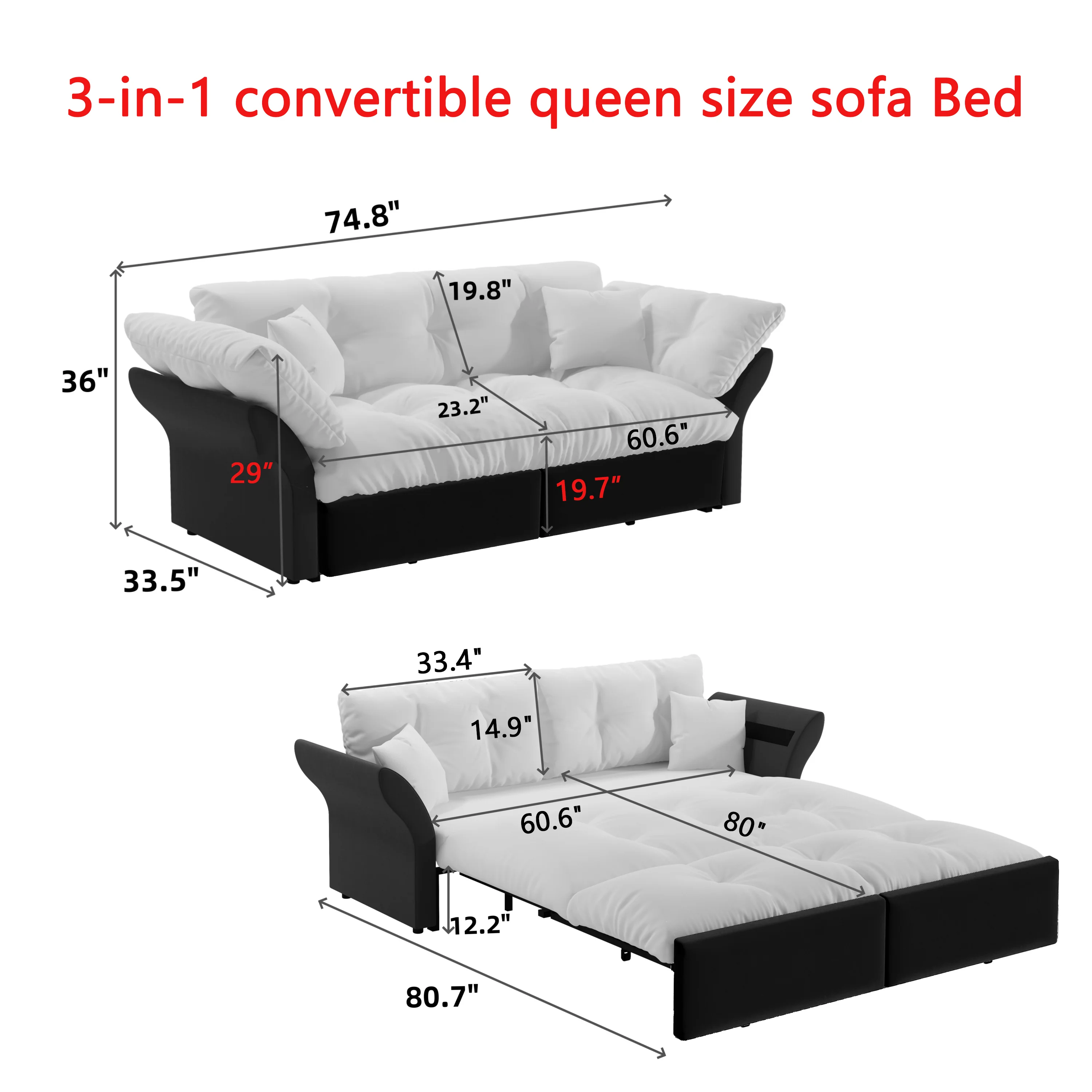 Walker Edison | 3-in-1 Convertible Queen Pull Out Sofa Bed