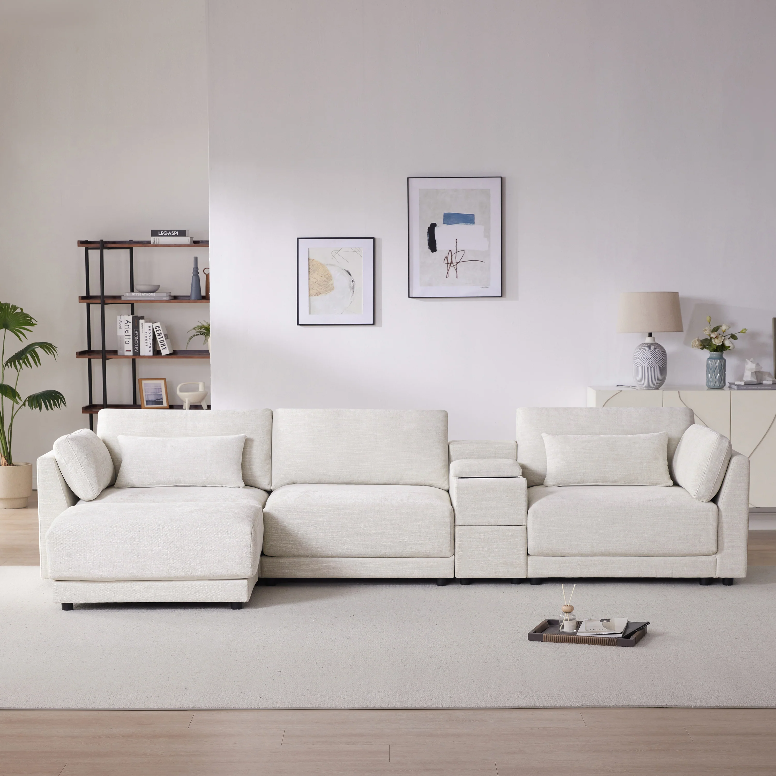 Walker Edison | Chenille Sectional Sofa with Storage Console