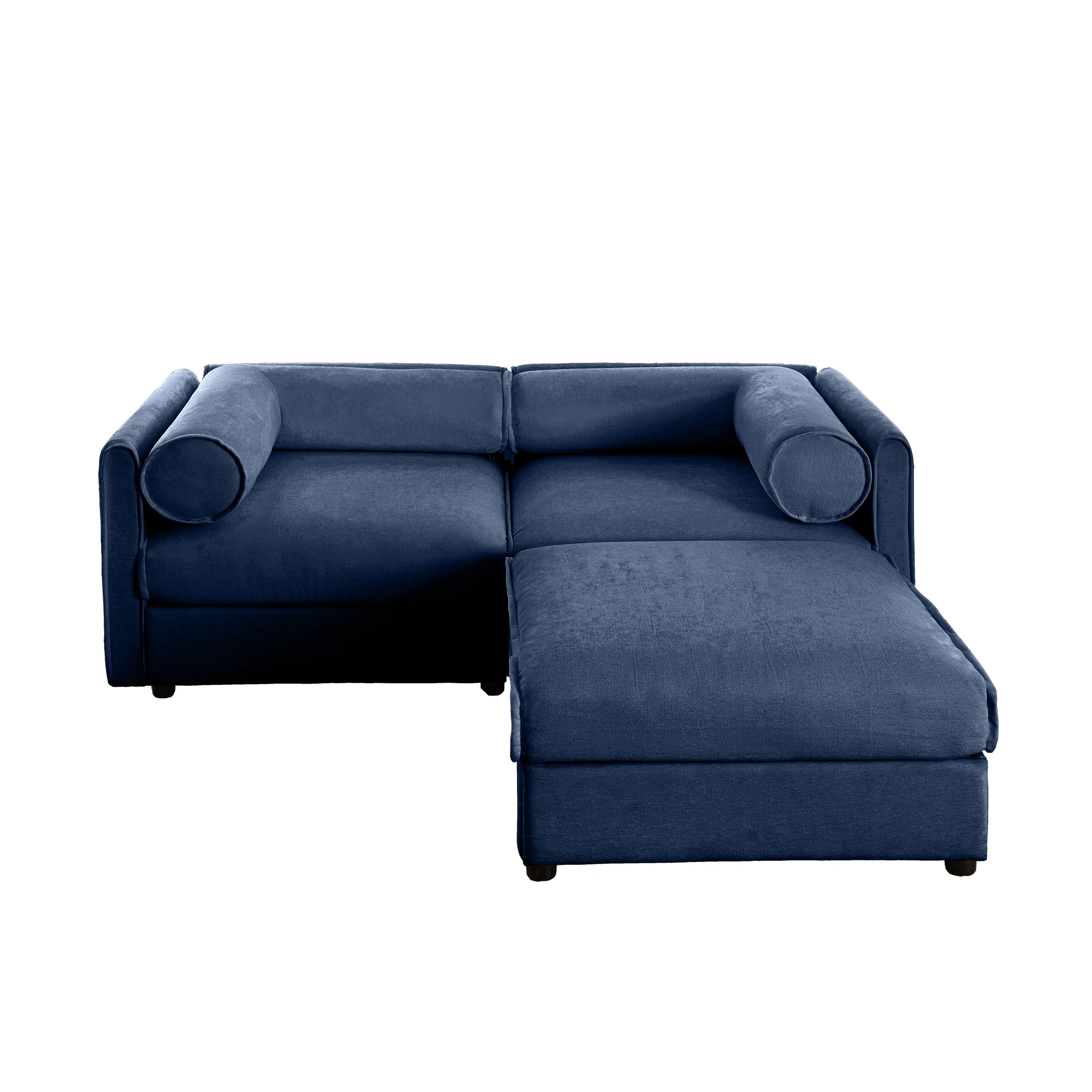 Walker Edison | Stylish Blue Chenille Loveseat Sofa with Ottoman Storage Seat