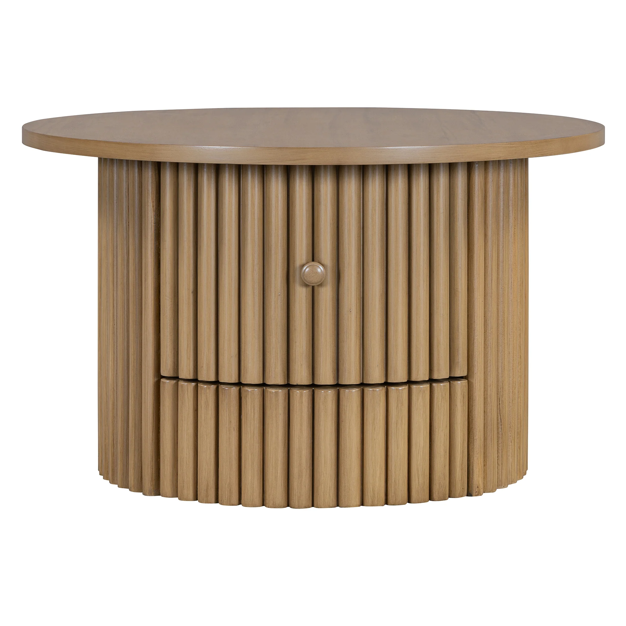 Walker Edison | Reeded Round Coffee Table with a Drawer