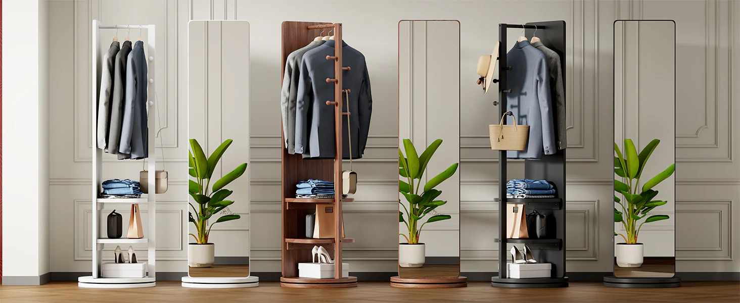 Walker Edison | 360° Rotating 66'x14' Multifunctional Full Length Mirror with Storage