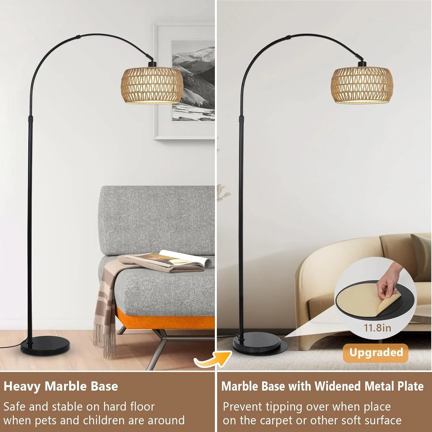 Walker Edison | Boho Arc Floor Lamps for Living Room with 3 Color Temperatures
