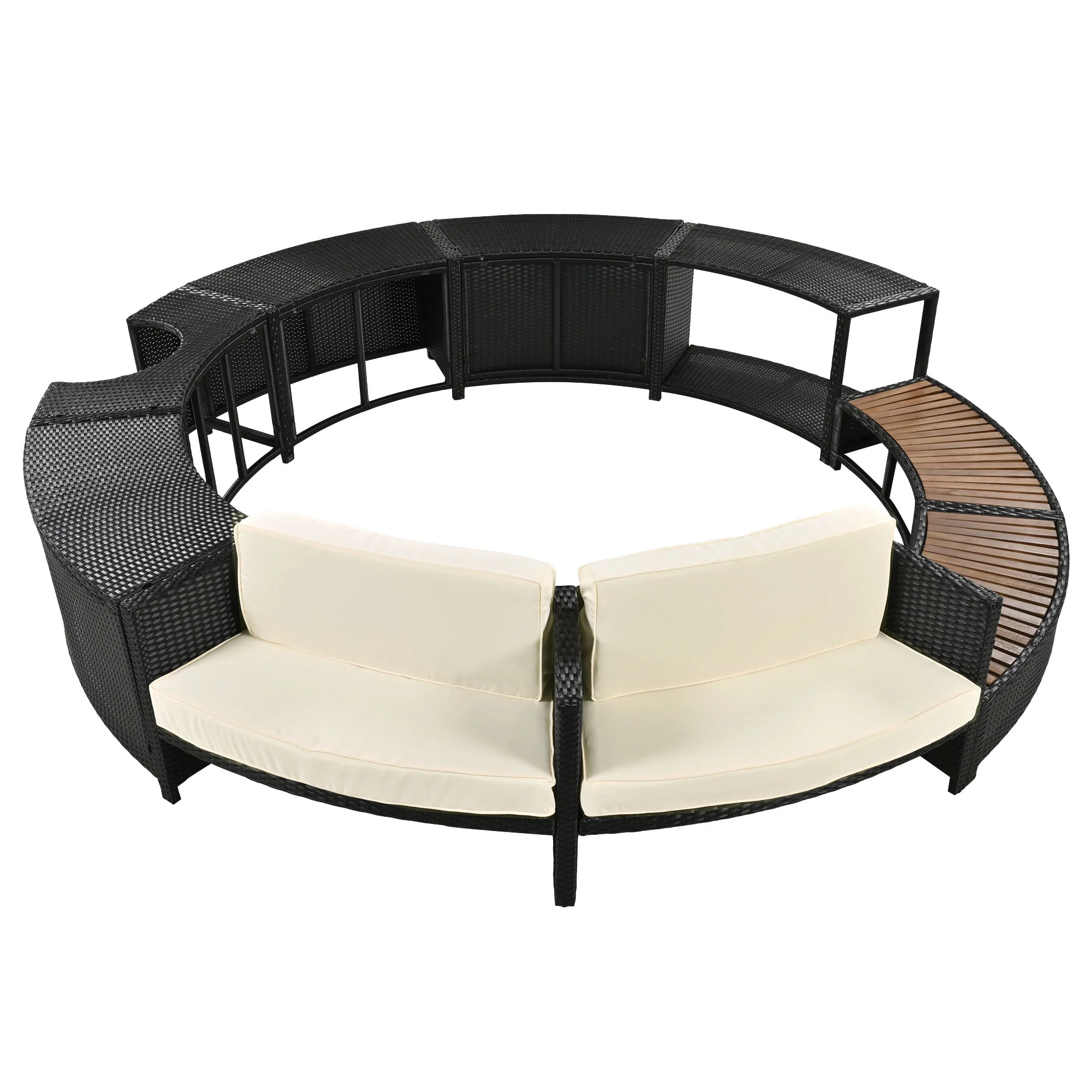 Walker Edison | Spa Surround Spa Frame Patio Rattan Sofa Set with Storage Spaces