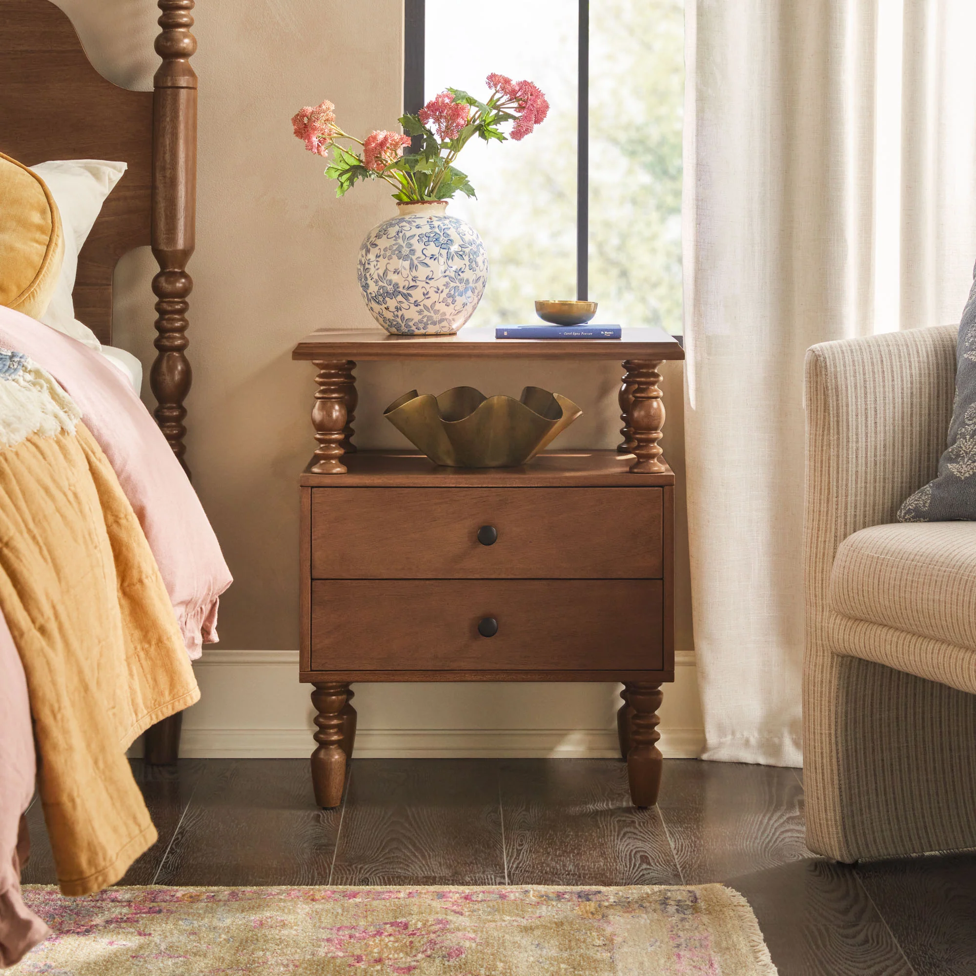 Traditional Vivienne Easy Assembly Solid Wood Nightstand