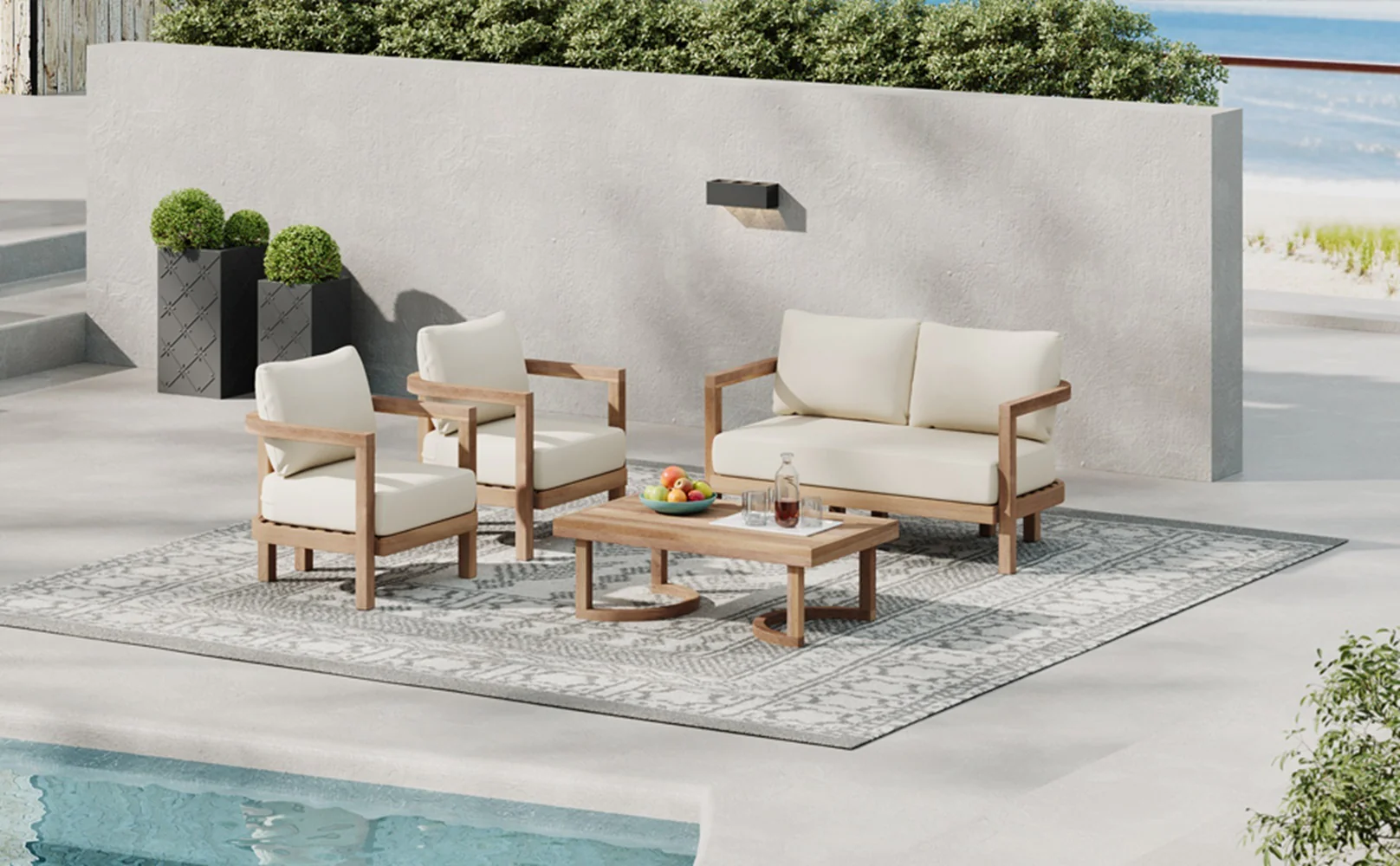 Walker Edison | 4-Pieces Acacia Wood Patio Furniture Set