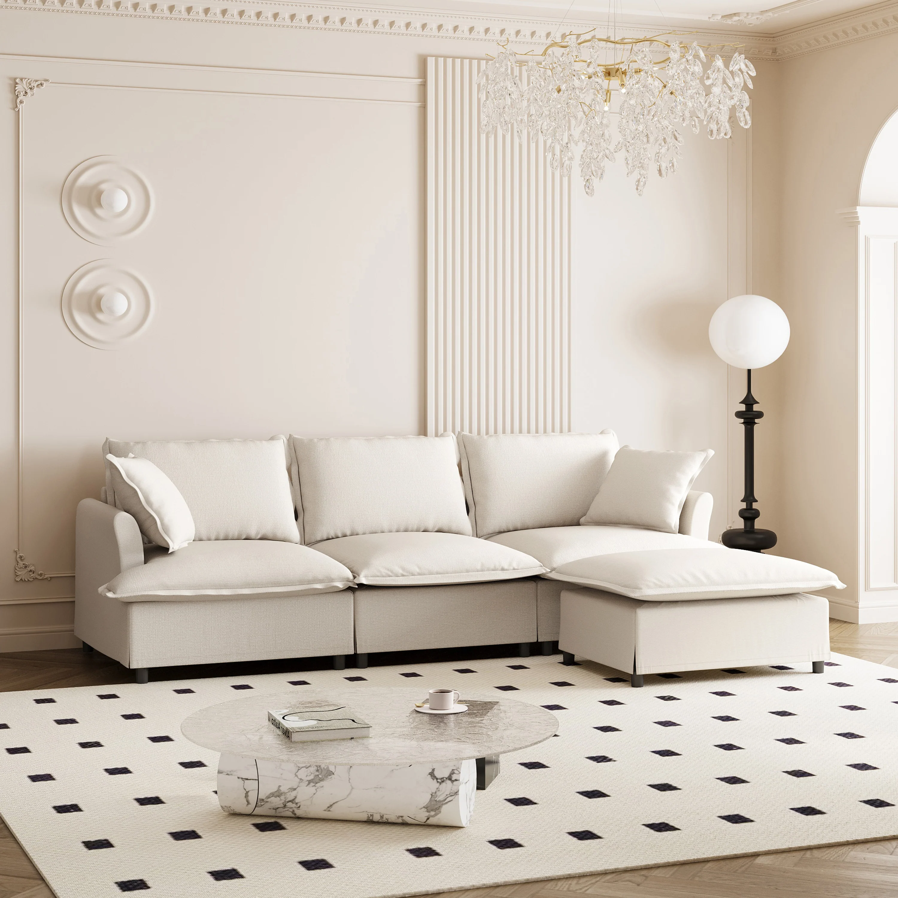 Walker Edison | Chenille Sectional Sofa with Ottoman