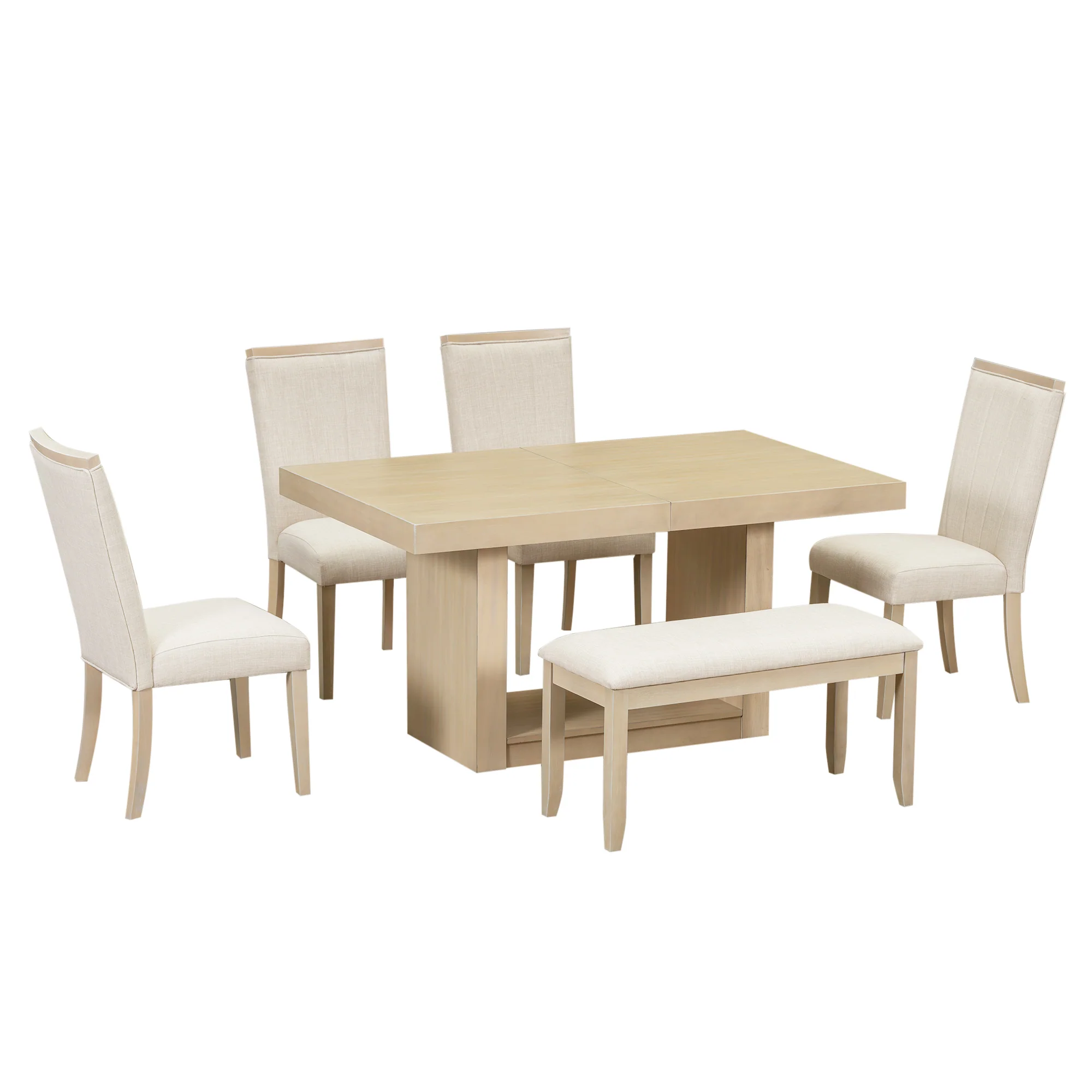 Walker Edison | Contemporary 6-Piece 78 Extendable Dining Table Full Set
