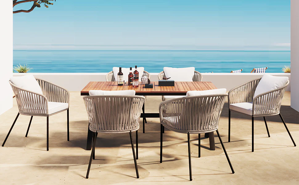 Walker Edison | Modern All-Weather Outdoor 7 Piece Patio Dining Set