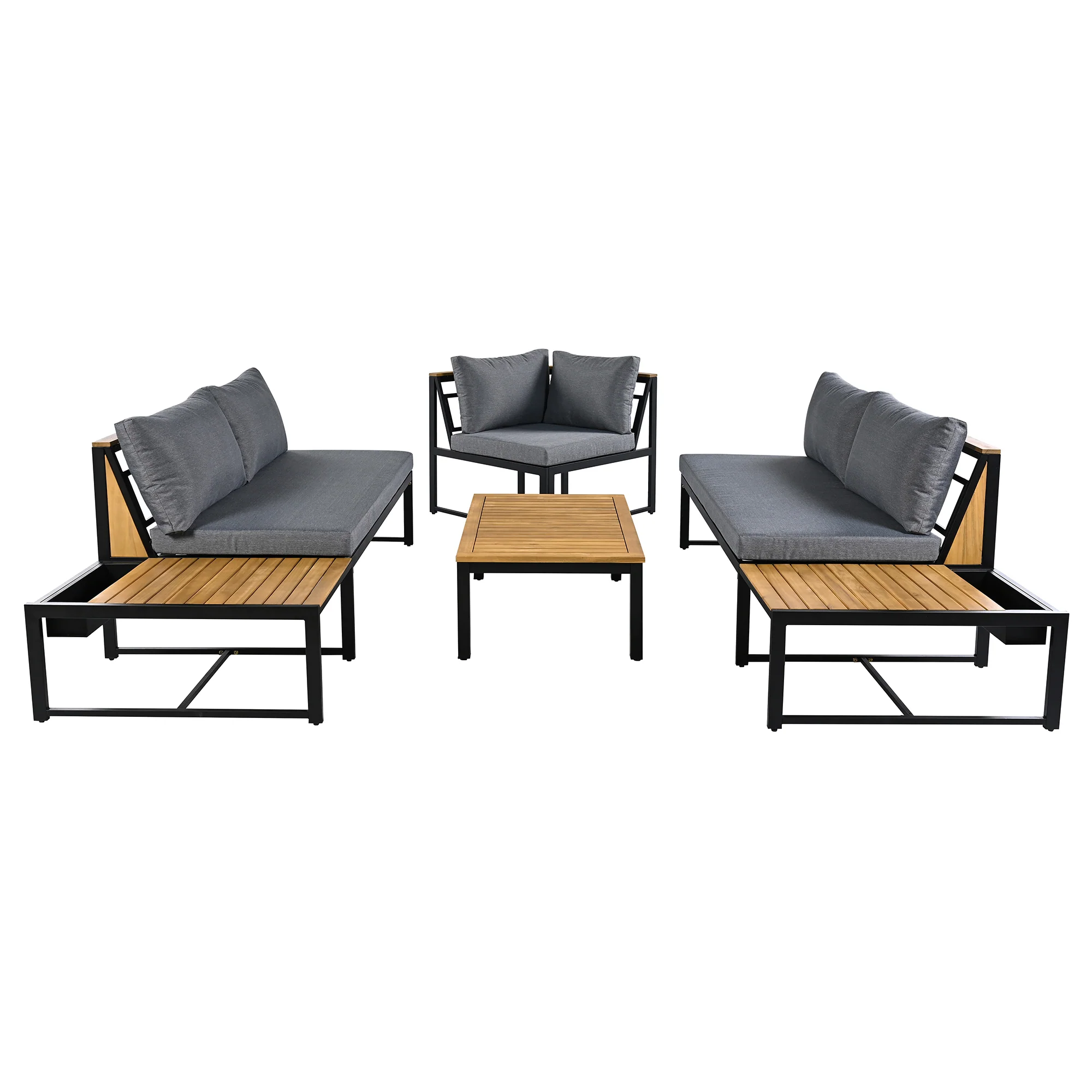 Walker Edison | 4 Pieces Outdoor Patio Sofa Sectional Set with Coffee and Side Tables