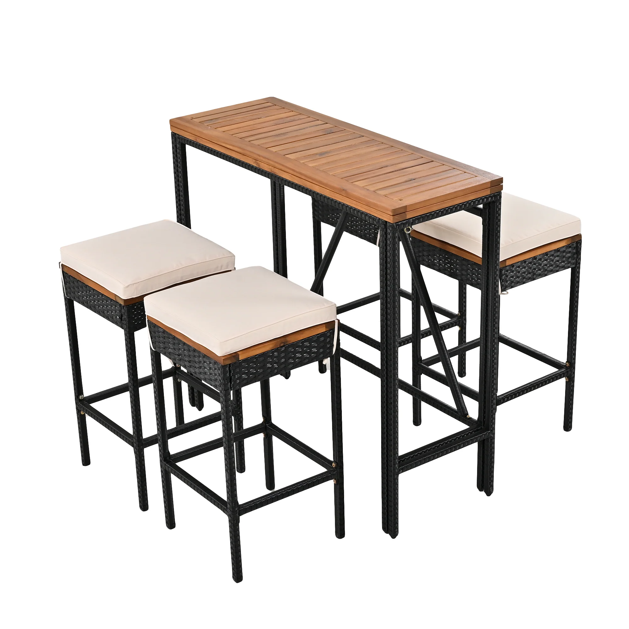 Walker Edison | Outdoor 5-Piece Acacia Wood Bar Height Table And Stool Set