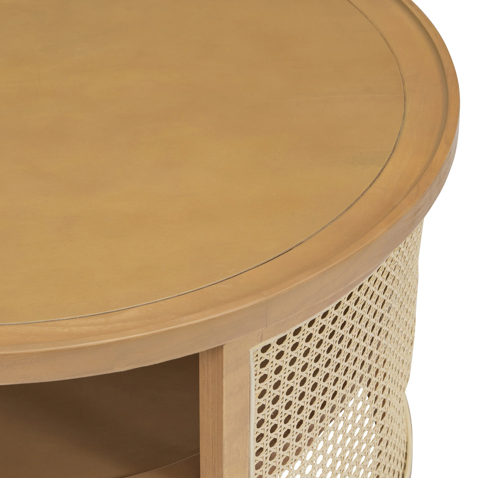 Walker Edison | Tiered Round Rattan Coffee Table with Storage