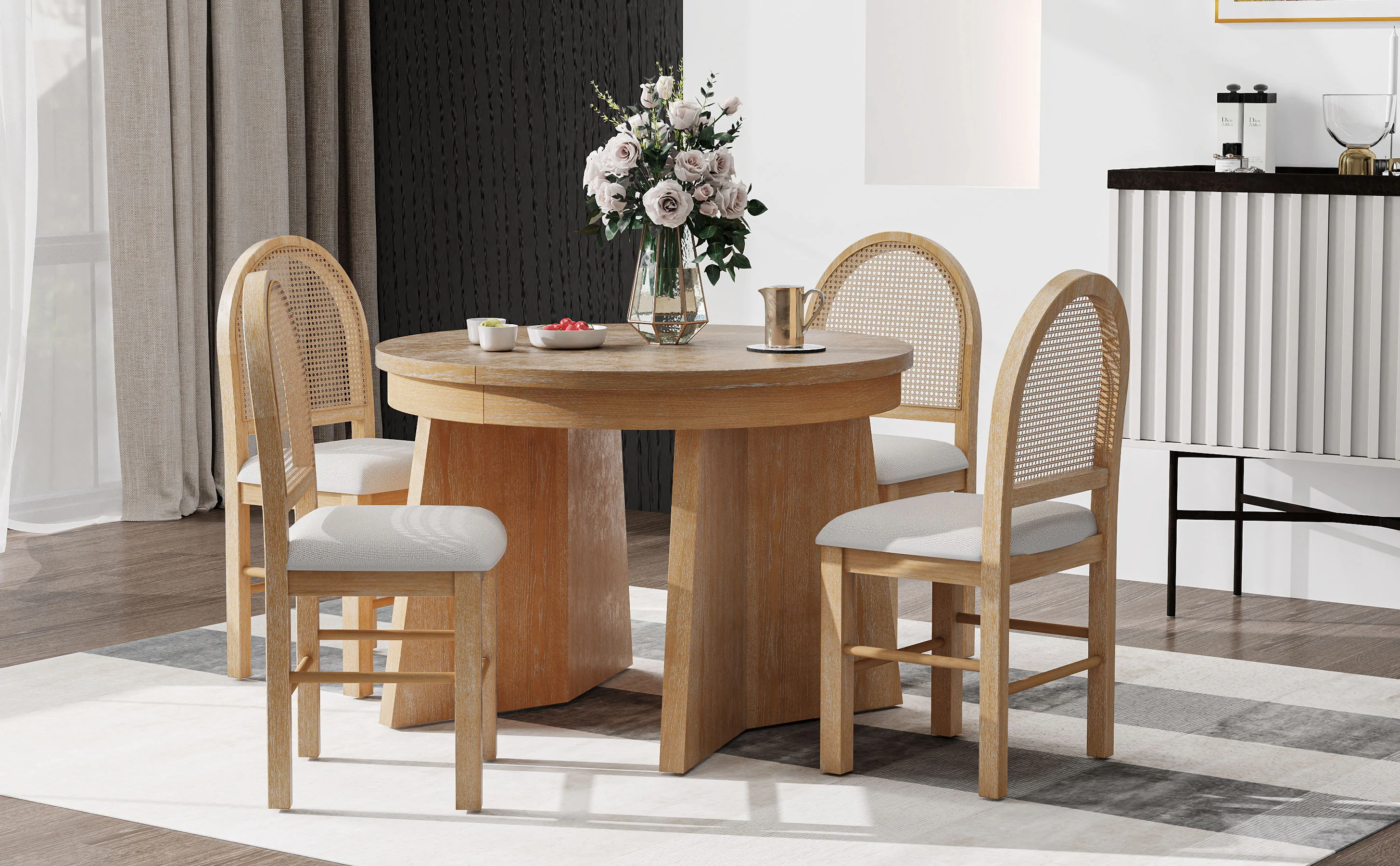 Walker Edison | Extendable 5-Piece Round Dining Table Set for 4