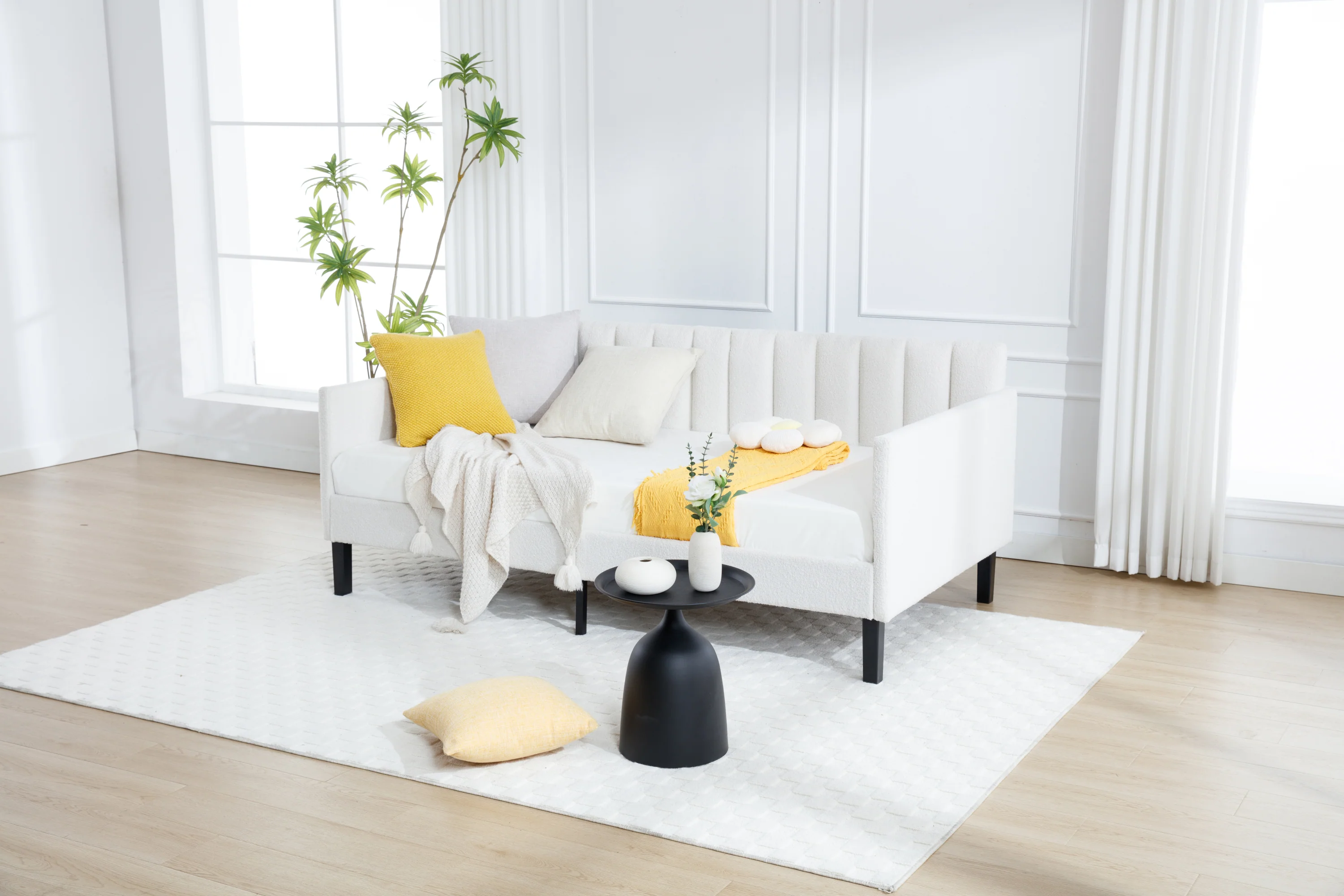 Walker Edison | Elena Twin Size Ivory Boucle Upholstered Daybed