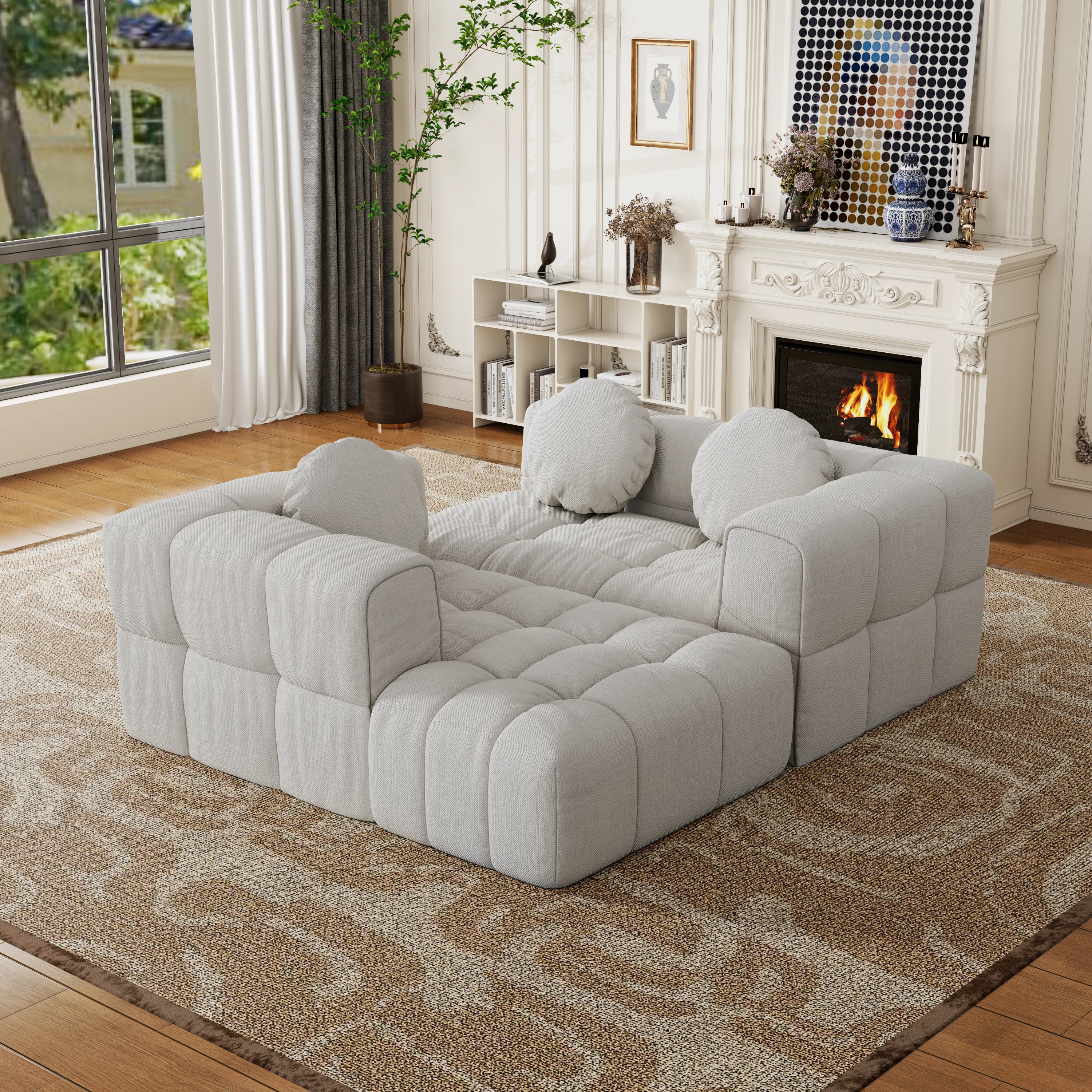 Walker Edison | Modular Minimalist Tufted Sectional Sofa Set with 3 pillows