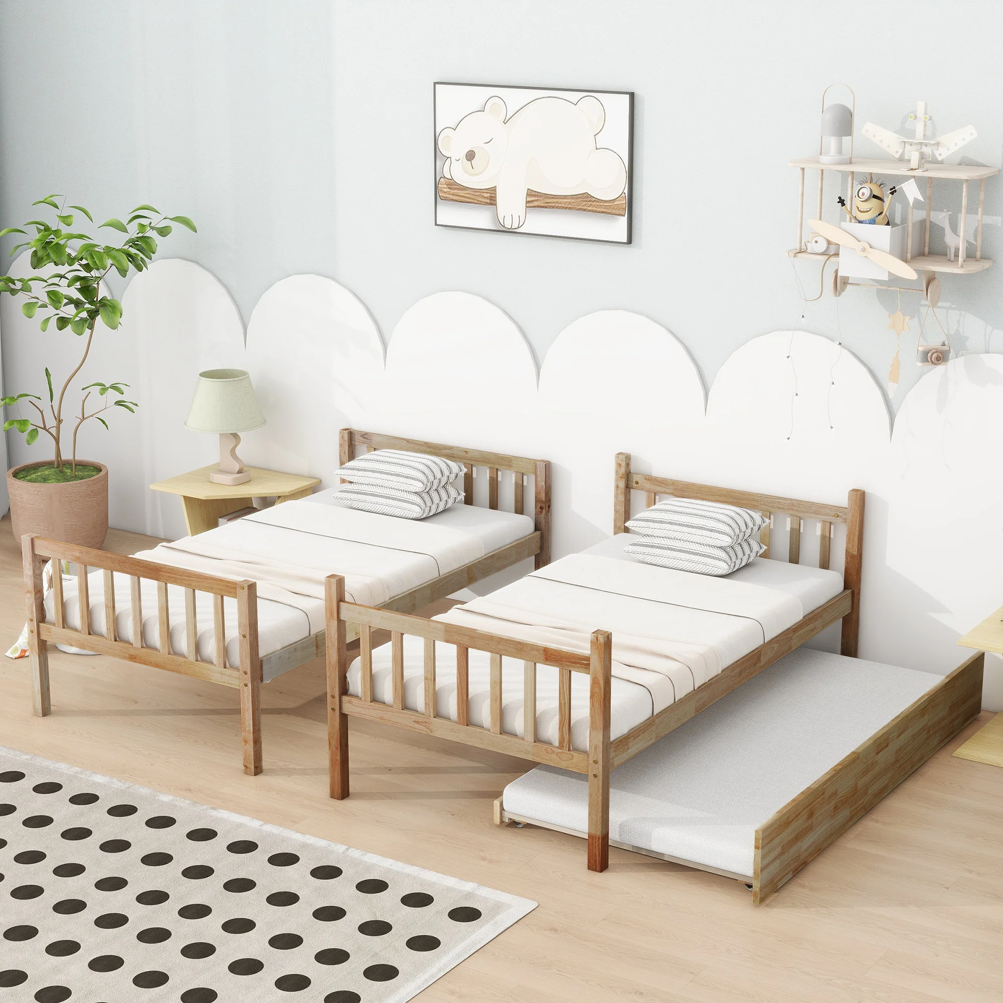 Walker Edison | Convertible Twin Over Twin Bunk Bed with Trundle with Ladder Sleeps 3