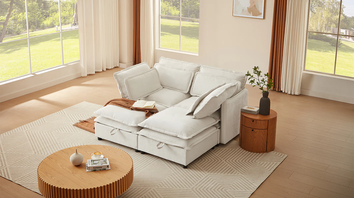 Walker Edison | Modular Double-Layer Cushion Modular Sofa with Storage