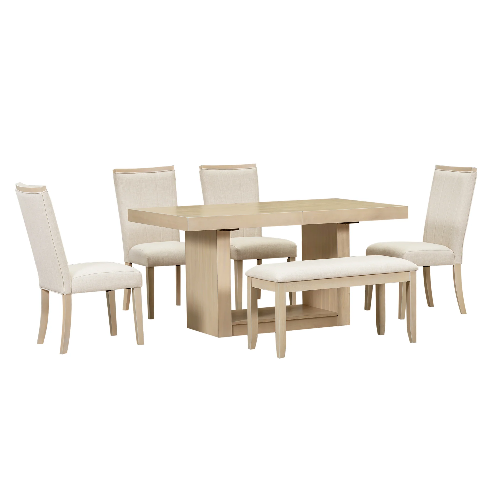 Walker Edison | Contemporary 6-Piece 78 Extendable Dining Table Full Set