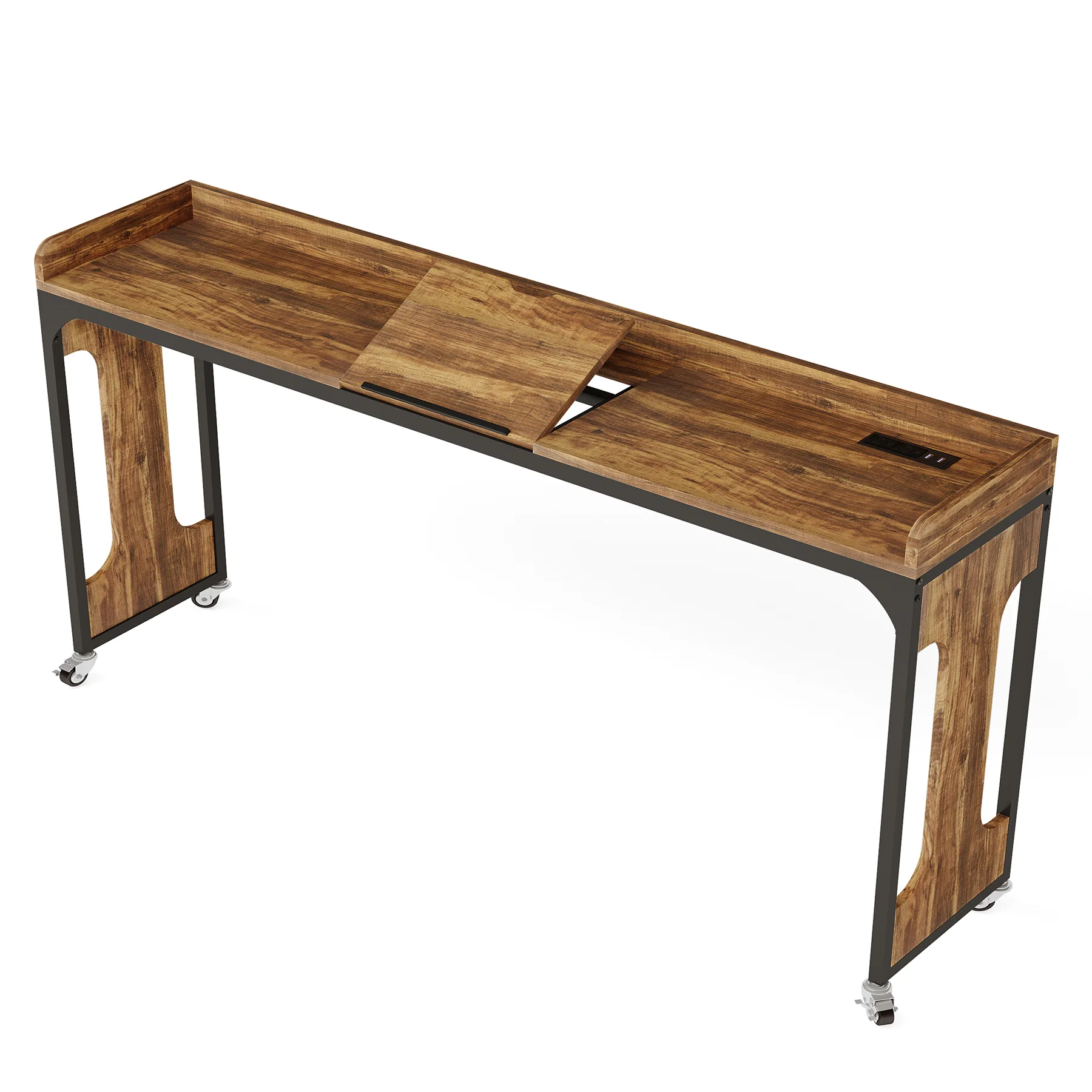 Walker Edison | Height Adjustable Queen Size Overbed Desk Table with Wheels