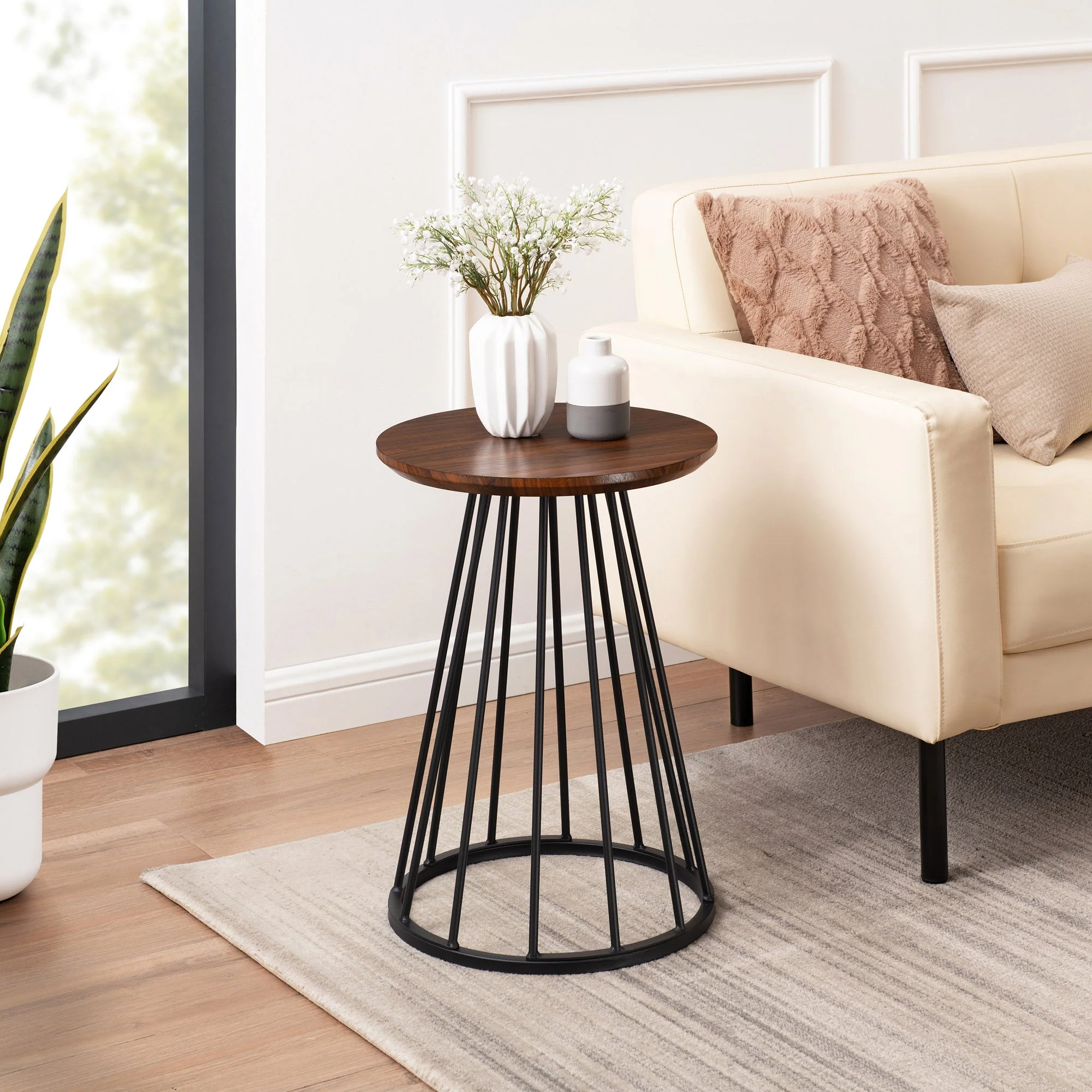 Vivian 16 Modern Side Table with Metal Caged Base