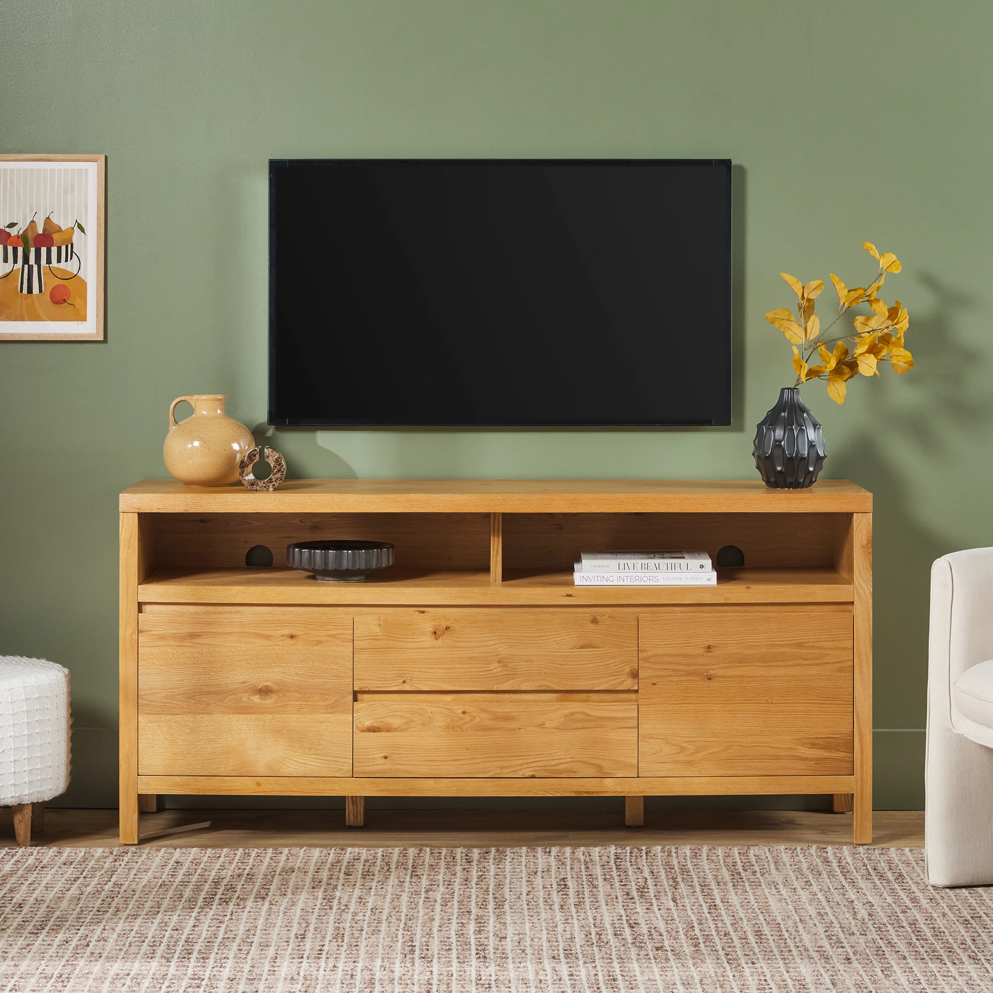 Nash 65 Modern Farmhouse Rustic Oak Wood Sideboard / TV Stand