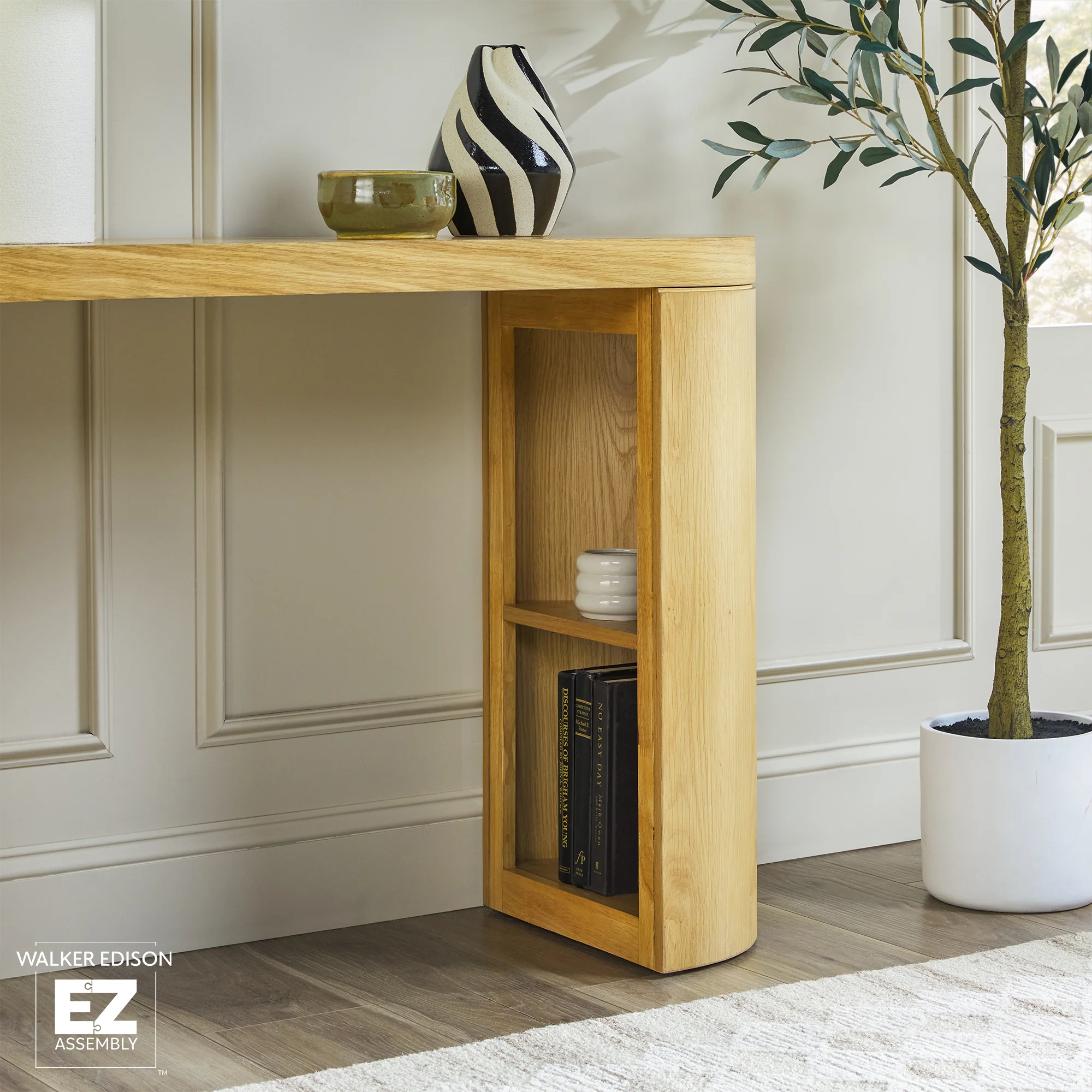 Maya 48 Modern Easy Assembly Oak Wood Veneer Console Entry Table with Storage