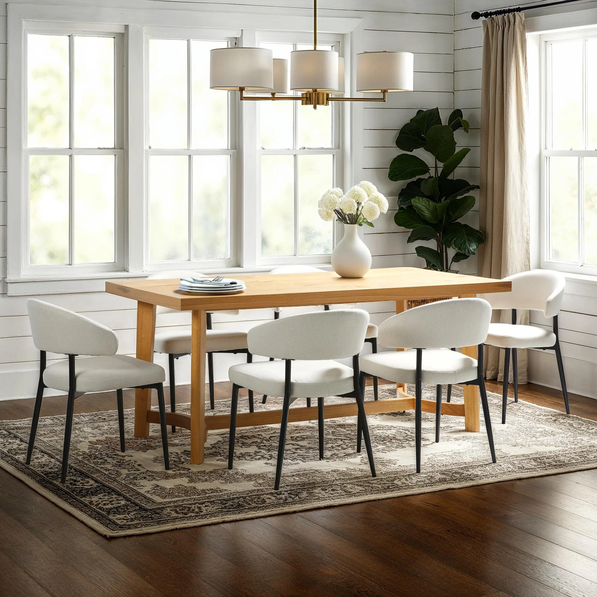 Nash Modern Farmhouse Rustic Solid Oak Wood Rectangular Dining Table