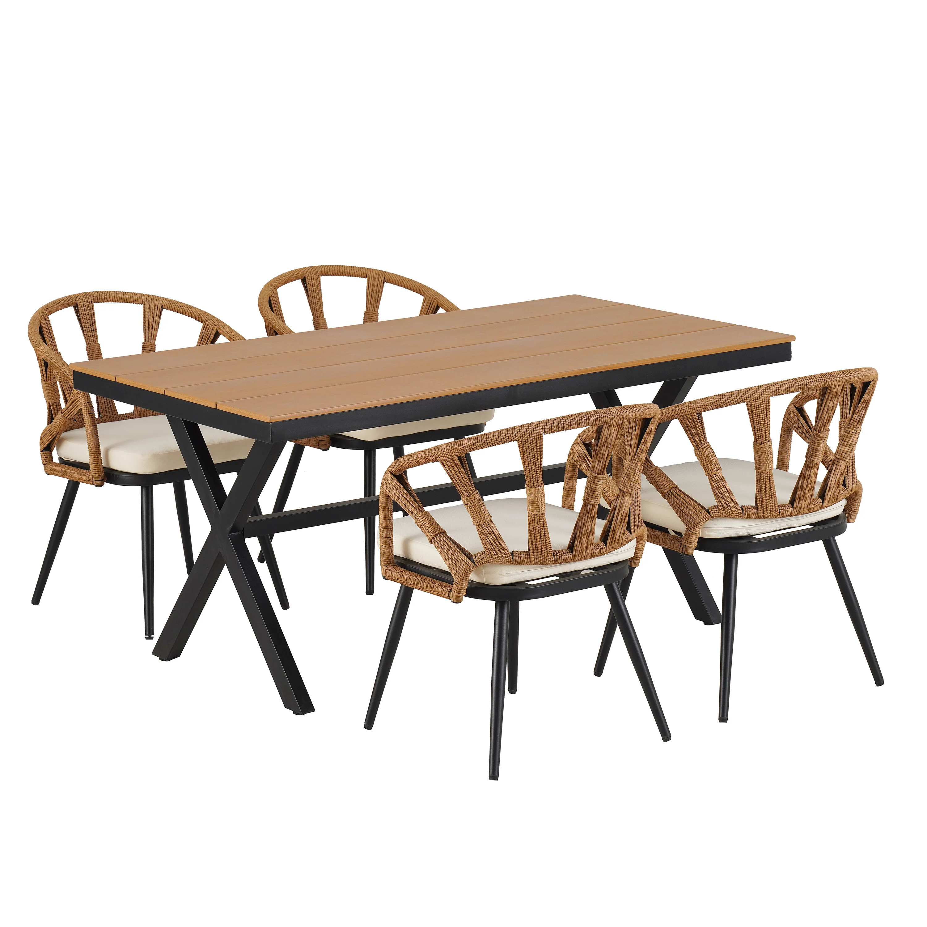 Walker Edison | U Style Contemporary Outdoor Dining Table and Chairs Set