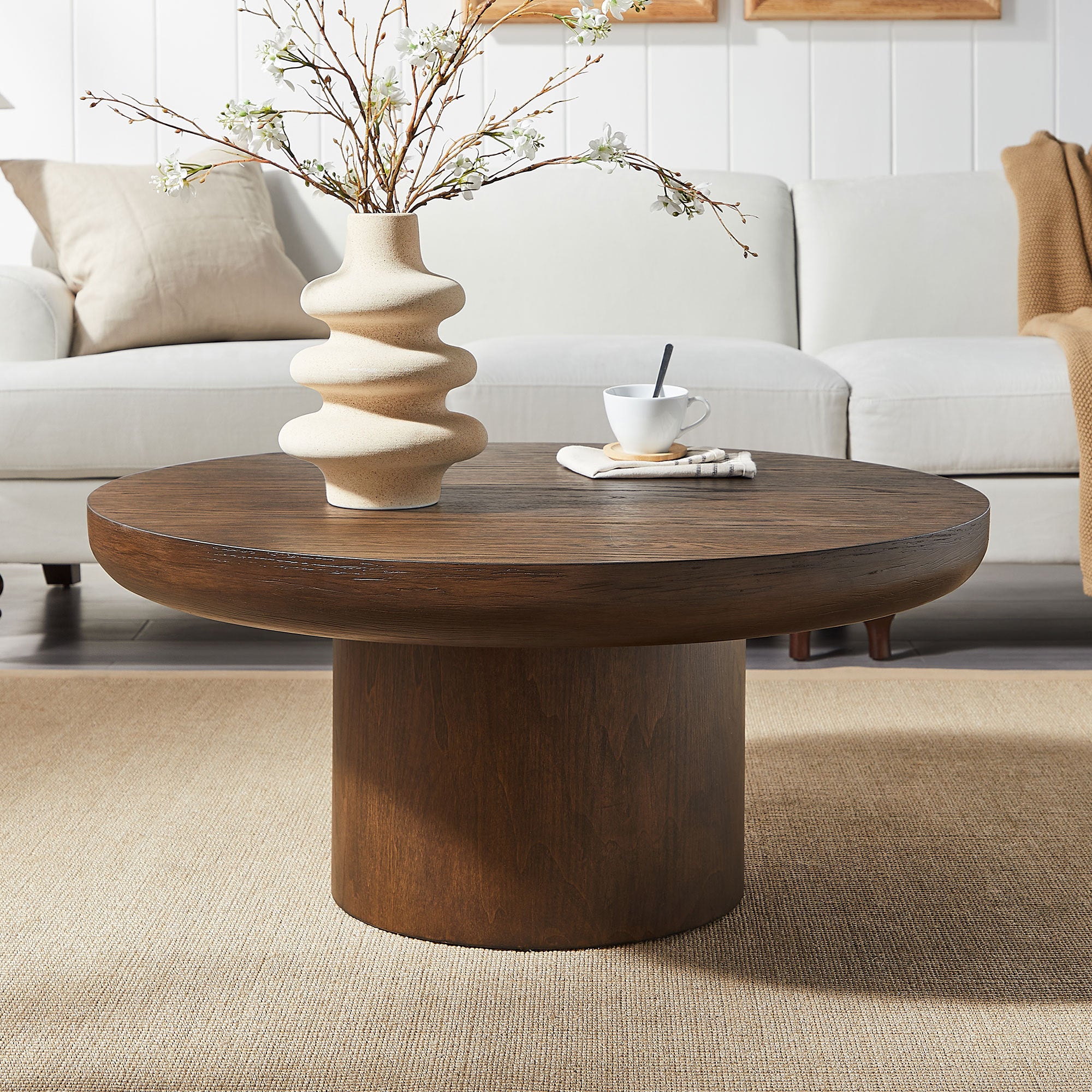 Walker Edison | Wood Veneer Round Coffee Table