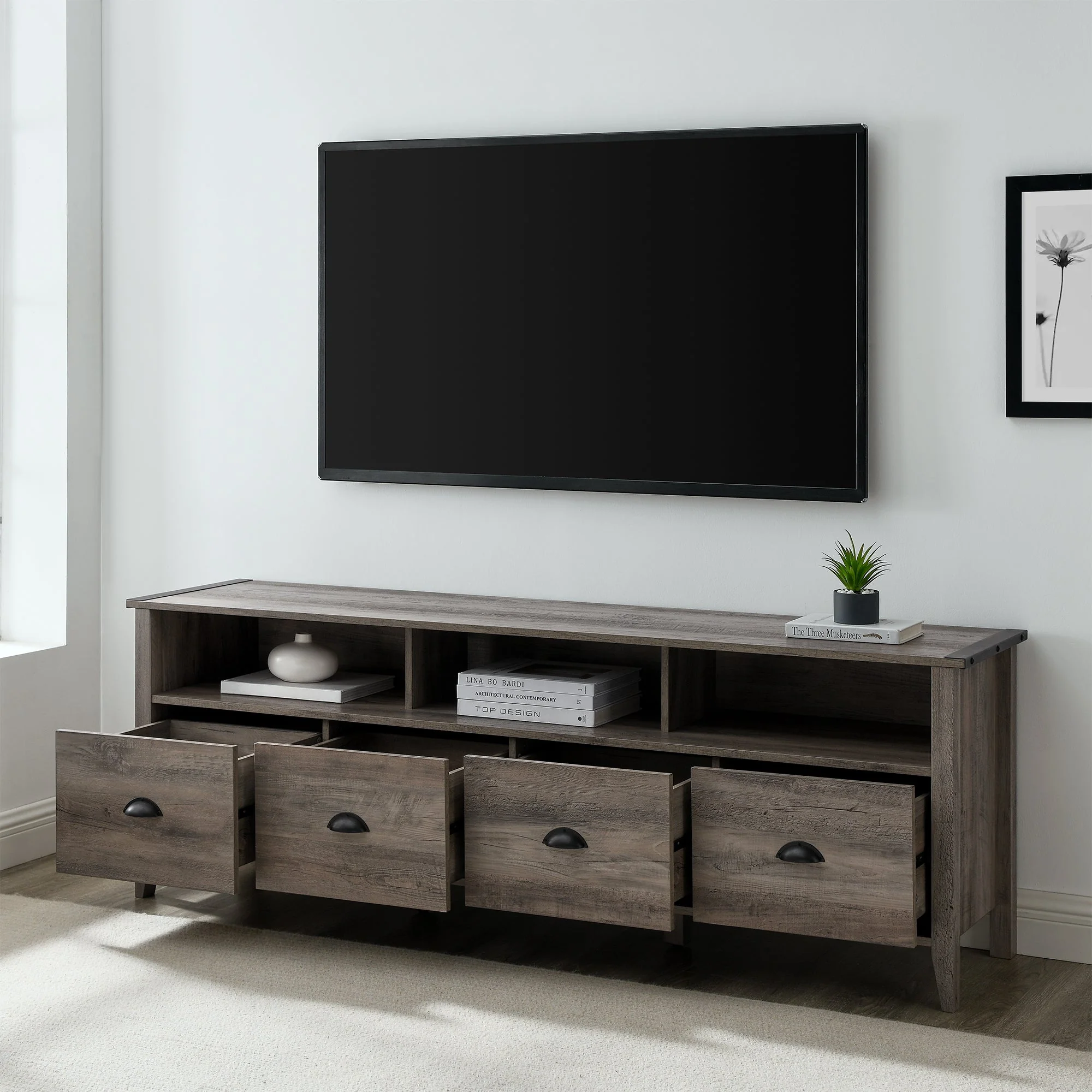 Farmhouse Clair 70 Industrial 4-Drawer TV Stand