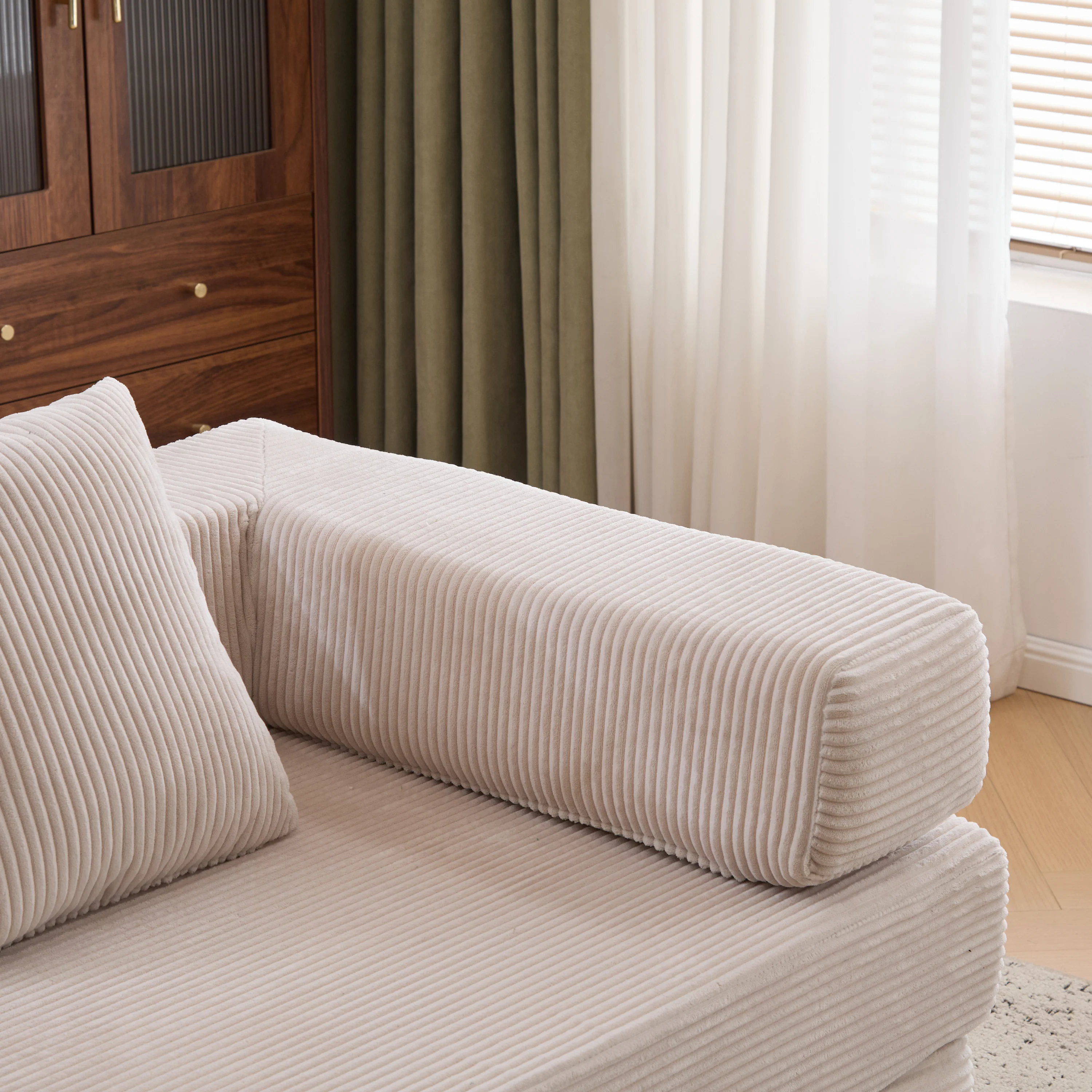 Walker Edison | Futon Corduroy Floor Sofa Bed with Pillows