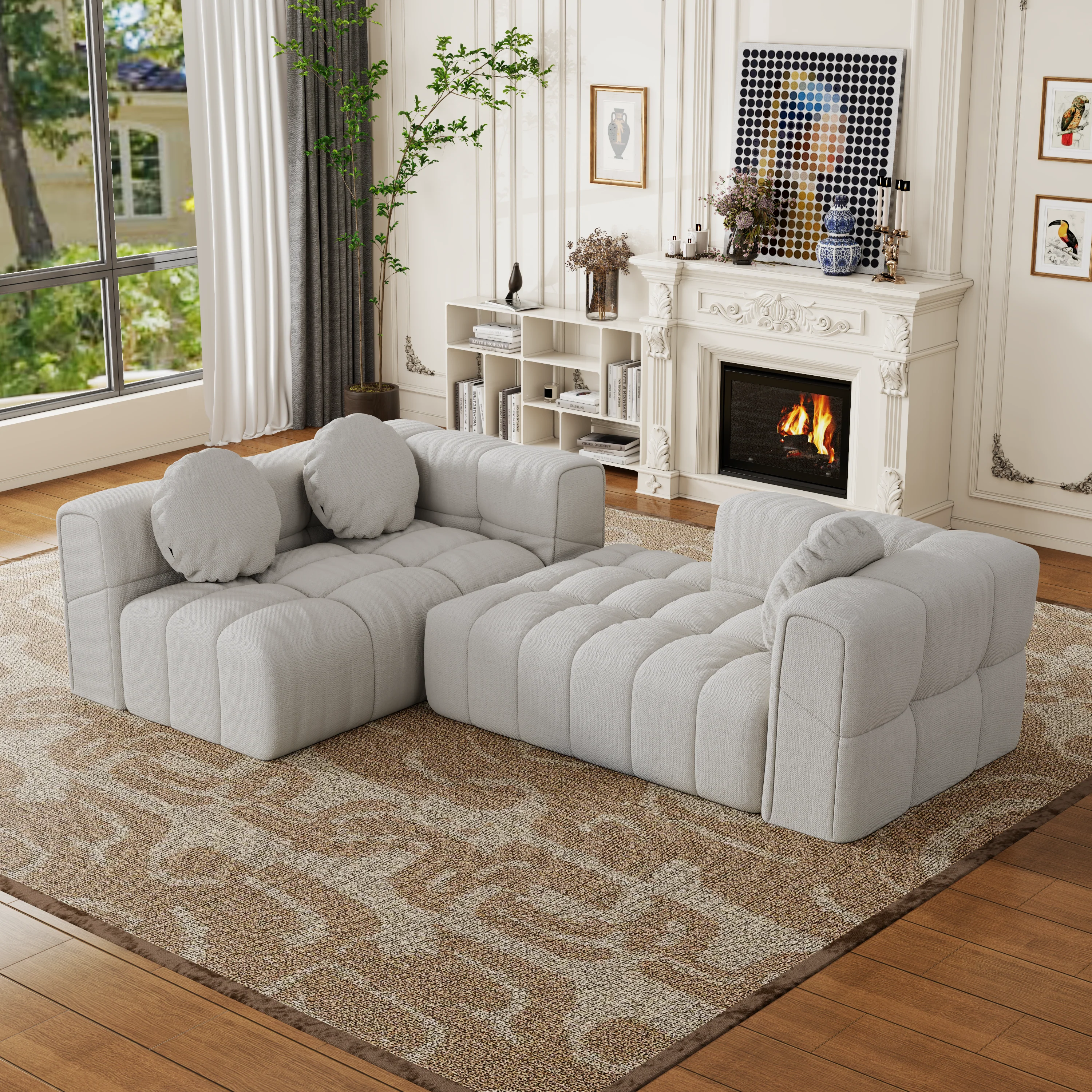 Walker Edison | Modular Minimalist Tufted Sectional Sofa Set with 3 pillows
