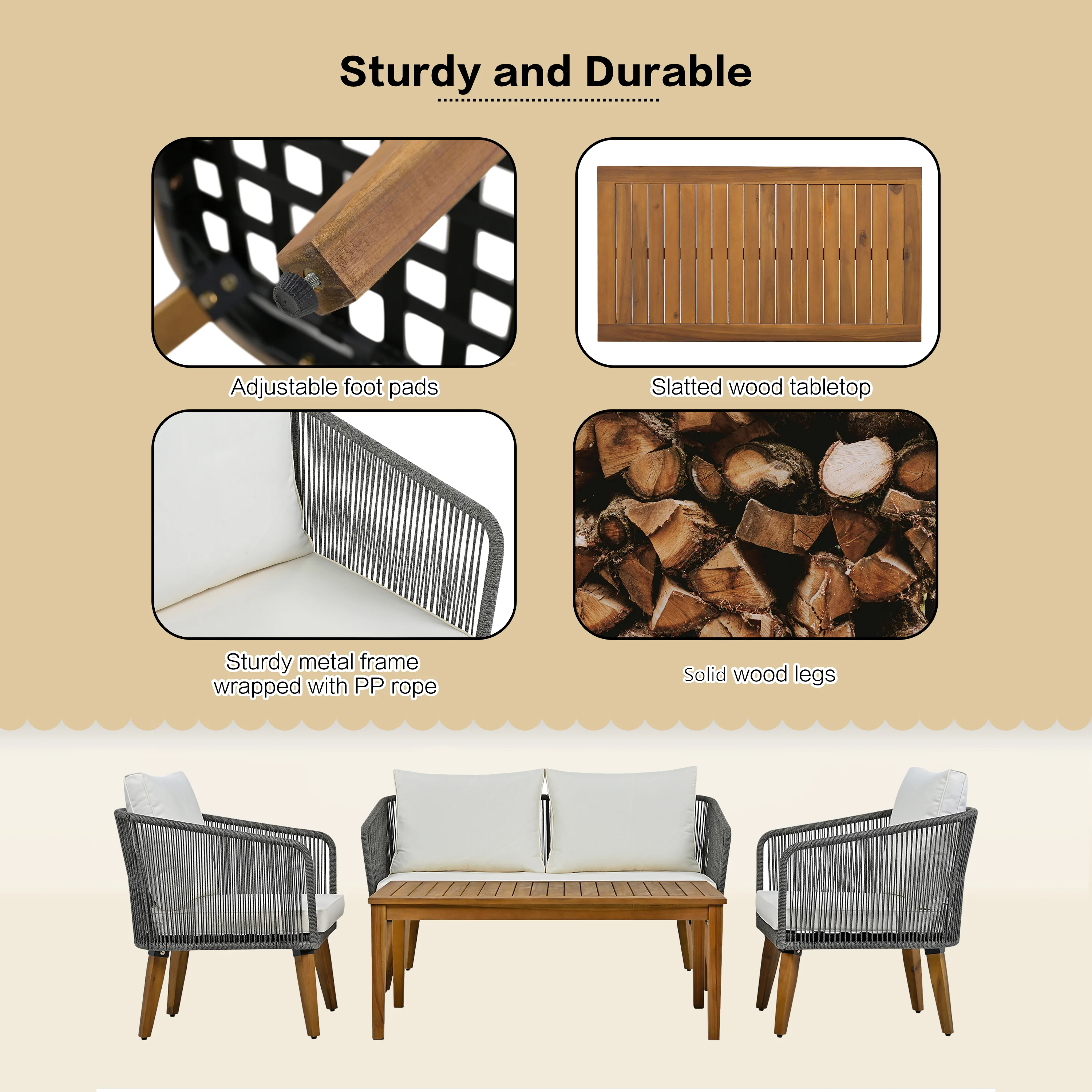 Walker Edison | Rope Patio Furniture Set