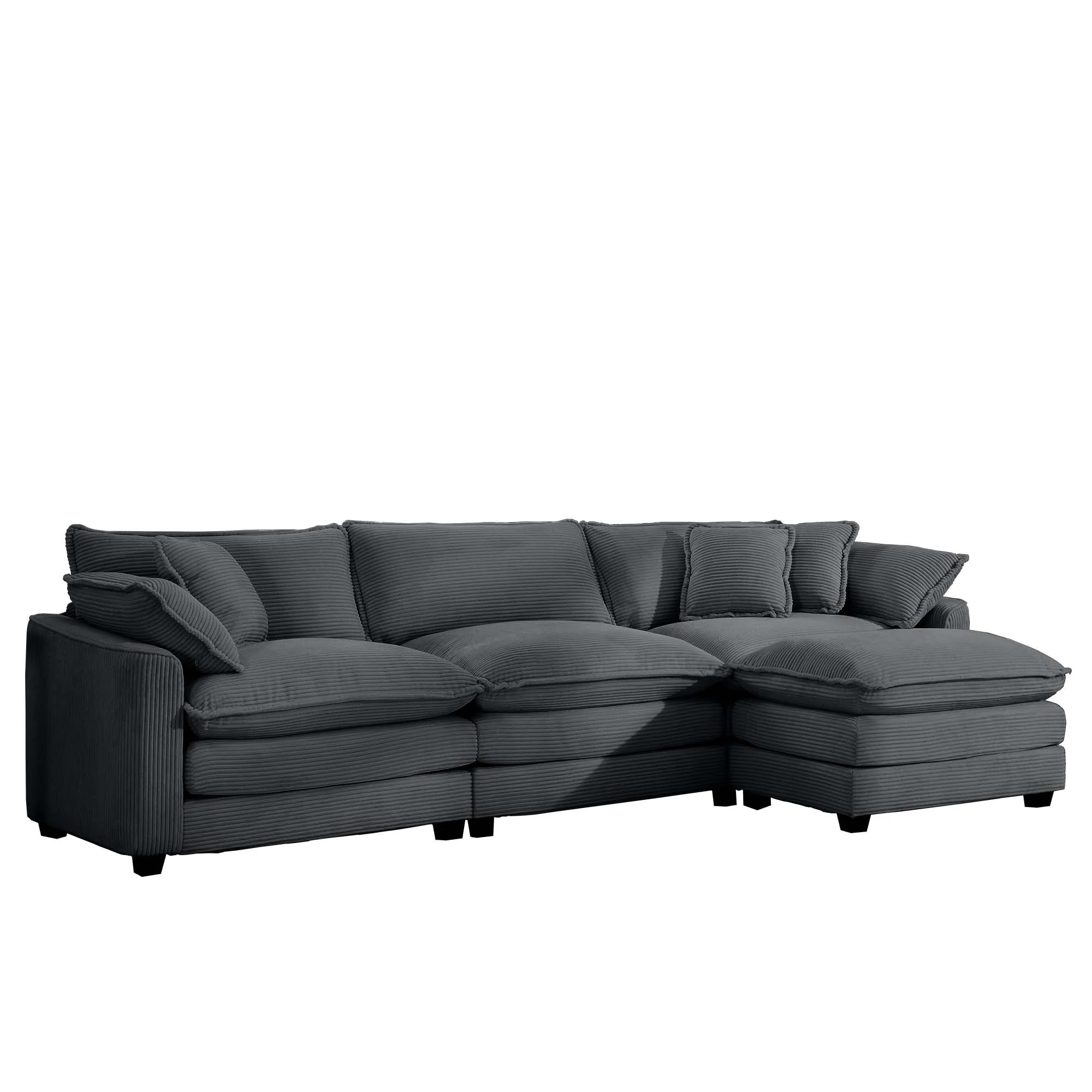 Walker Edison | Corduroy Cloud Plush Sectional Sofa with Ottoman