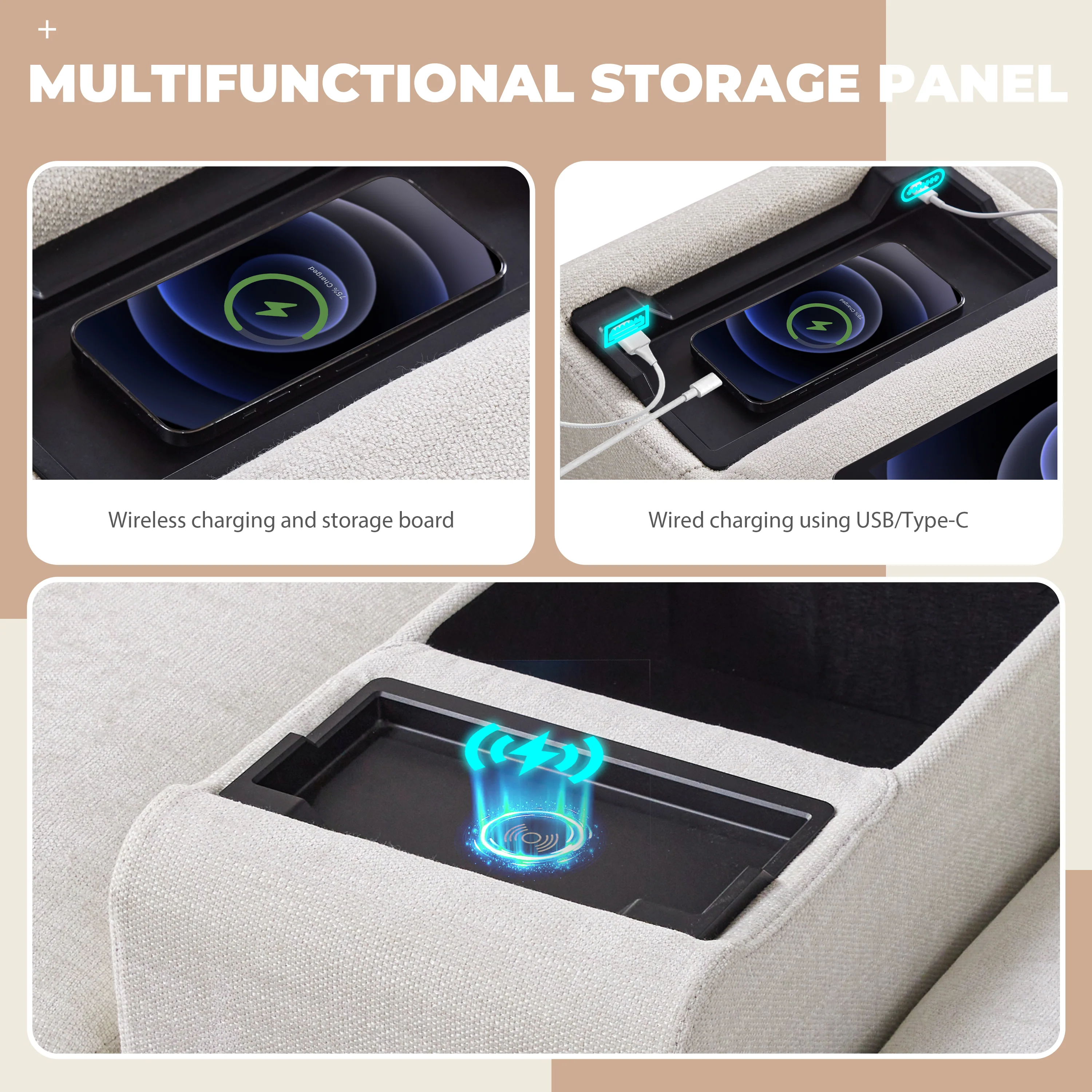 Walker Edison | Chenille Sectional Sofa with Storage Console