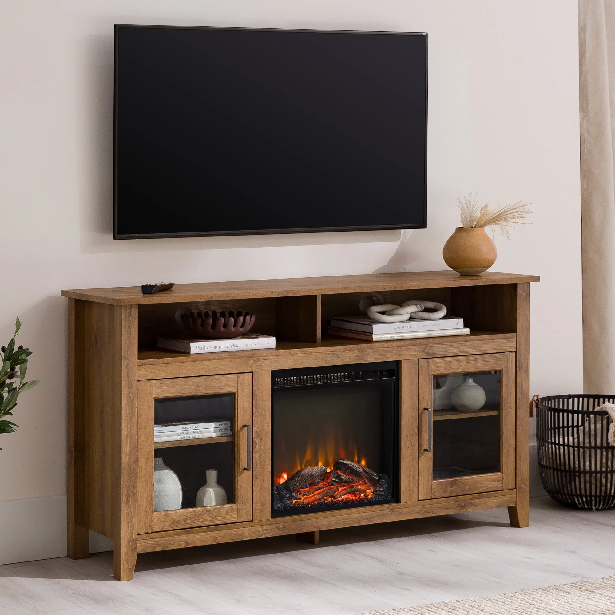 Wasatch 58 Transitional Fireplace Glass Wood TV Stand