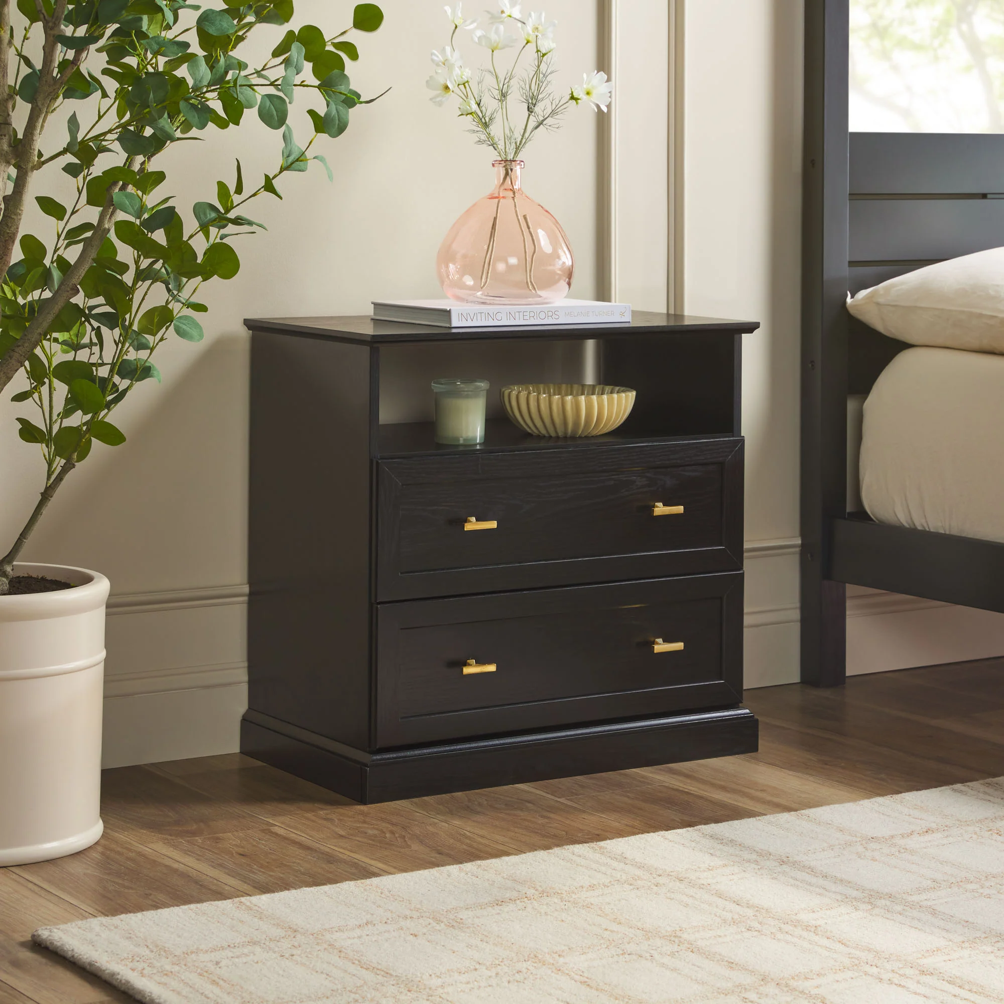 Clyde Modern Farmhouse Easy Assembly 2-Drawer Nightstand Side Table