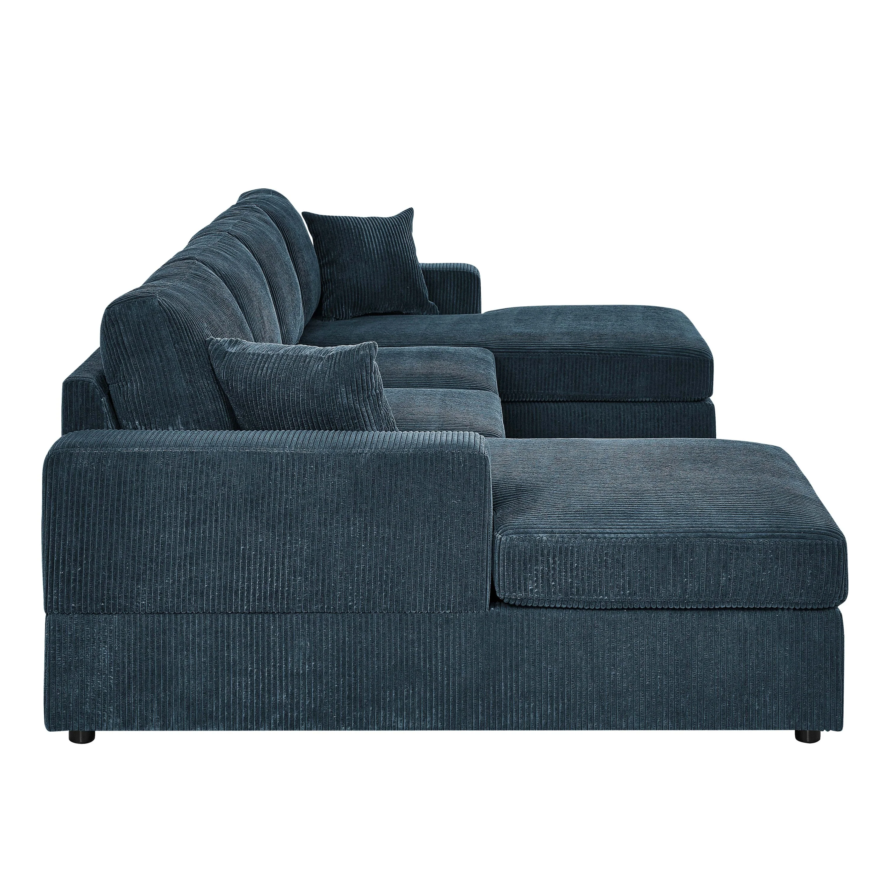 Walker Edison | Coastal Teal Corduroy Double Chaise Cloud Sectional Sofa